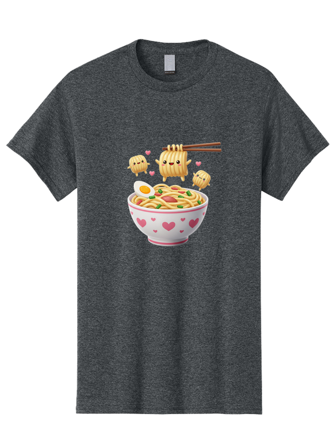 Ramen-Noodles-5 Men'S Graphic Tee, 100% Cotton, Comfortable Casual Summer Wear, Machine Washable, Cartoon Noodles, Happy Faces, Heart Designs, Bowl Of Noodles, Ramen, Egg, Chopsticks, Animated Characters, Kawaii, Digital Art, Cartoon Food, Bab313