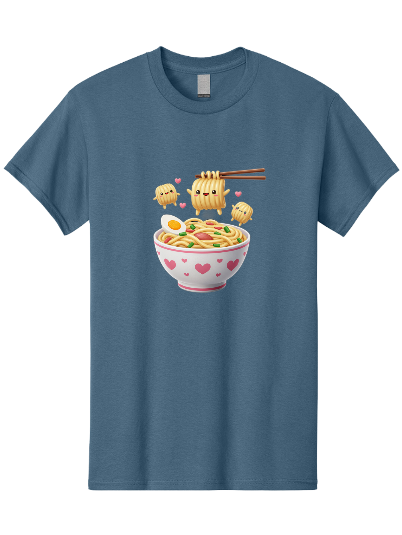 Ramen-Noodles-5 Men'S Graphic Tee, 100% Cotton, Comfortable Casual Summer Wear, Machine Washable, Cartoon Noodles, Happy Faces, Heart Designs, Bowl Of Noodles, Ramen, Egg, Chopsticks, Animated Characters, Kawaii, Digital Art, Cartoon Food, Bab313