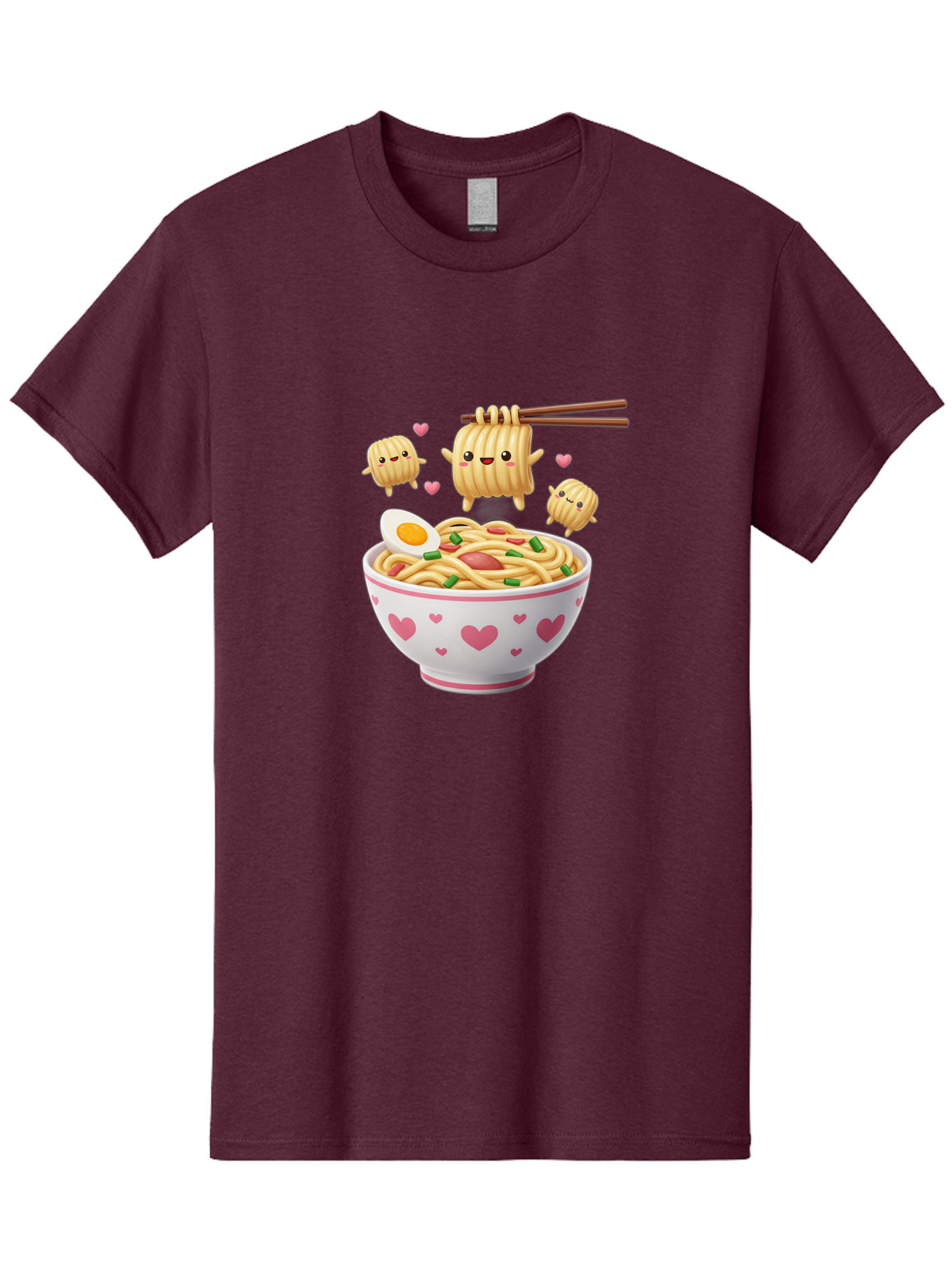 Ramen-Noodles-5 Men'S Graphic Tee, 100% Cotton, Comfortable Casual Summer Wear, Machine Washable, Cartoon Noodles, Happy Faces, Heart Designs, Bowl Of Noodles, Ramen, Egg, Chopsticks, Animated Characters, Kawaii, Digital Art, Cartoon Food, Bab313