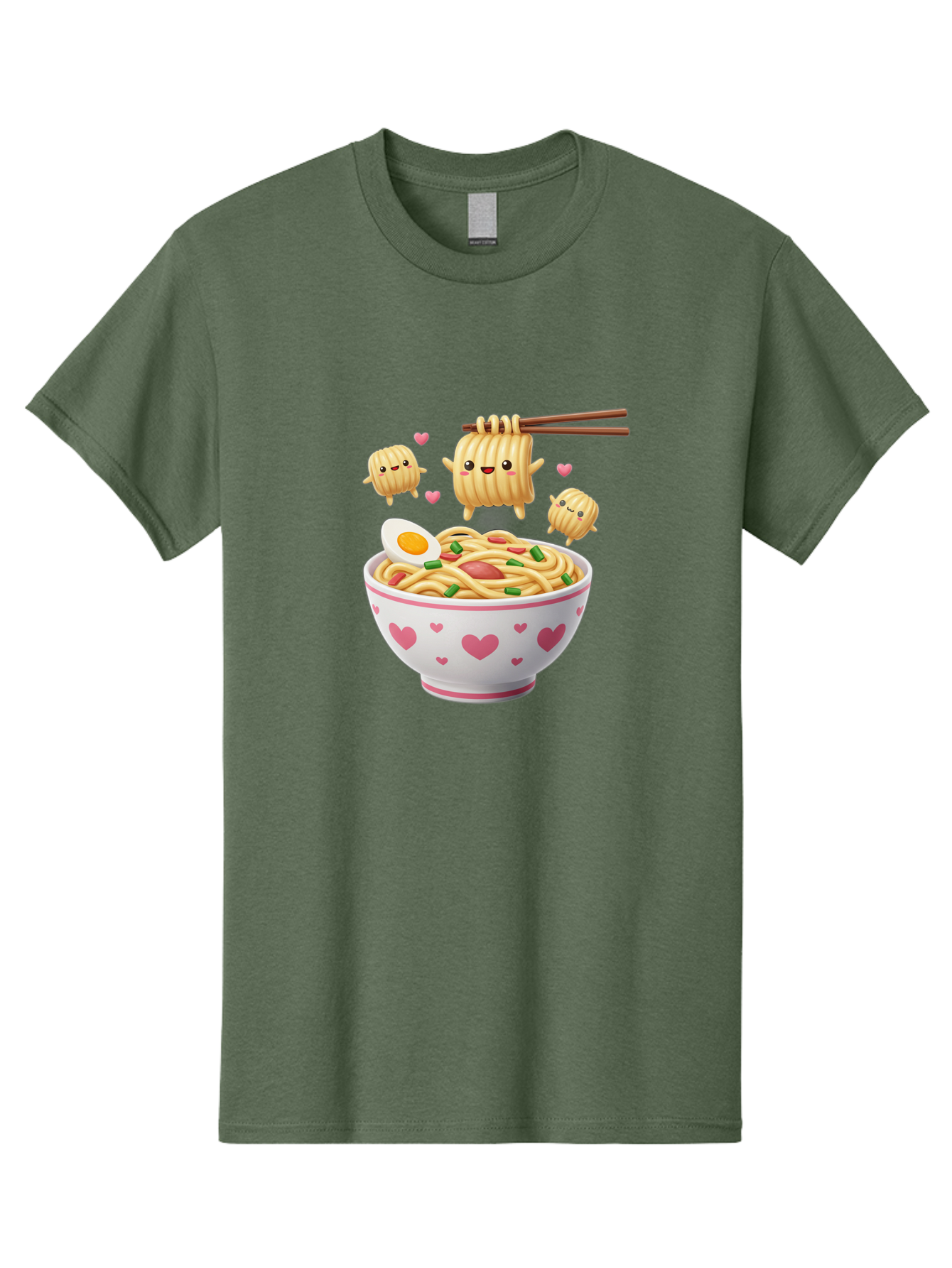 Ramen-Noodles-5 Men'S Graphic Tee, 100% Cotton, Comfortable Casual Summer Wear, Machine Washable, Cartoon Noodles, Happy Faces, Heart Designs, Bowl Of Noodles, Ramen, Egg, Chopsticks, Animated Characters, Kawaii, Digital Art, Cartoon Food, Bab313