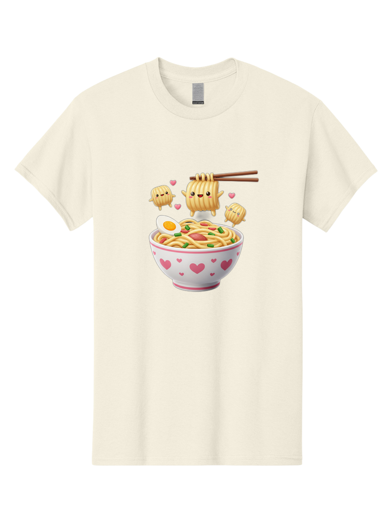 Ramen-Noodles-5 Men'S Graphic Tee, 100% Cotton, Comfortable Casual Summer Wear, Machine Washable, Cartoon Noodles, Happy Faces, Heart Designs, Bowl Of Noodles, Ramen, Egg, Chopsticks, Animated Characters, Kawaii, Digital Art, Cartoon Food, Bab313