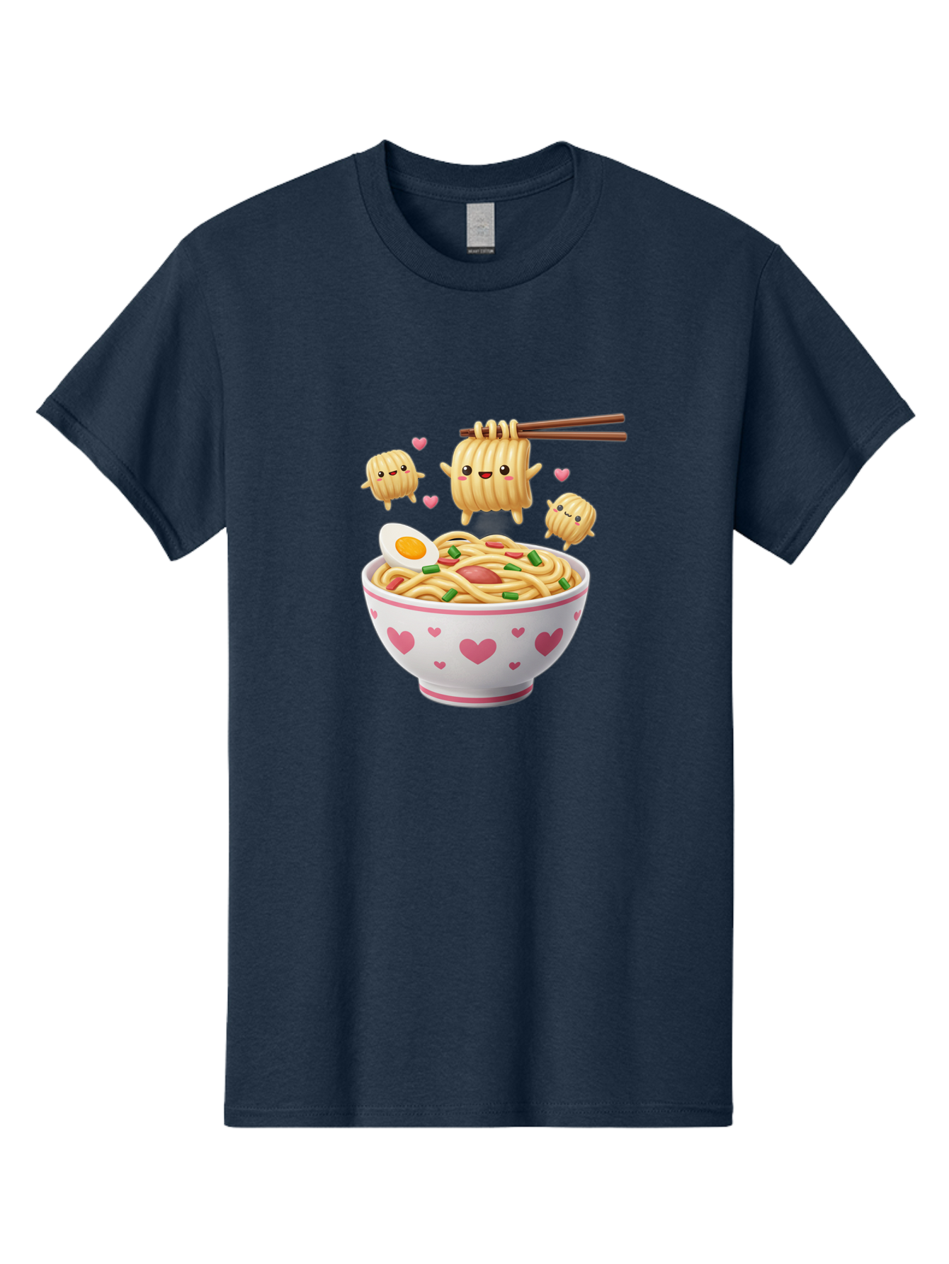 Ramen-Noodles-5 Men'S Graphic Tee, 100% Cotton, Comfortable Casual Summer Wear, Machine Washable, Cartoon Noodles, Happy Faces, Heart Designs, Bowl Of Noodles, Ramen, Egg, Chopsticks, Animated Characters, Kawaii, Digital Art, Cartoon Food, Bab313