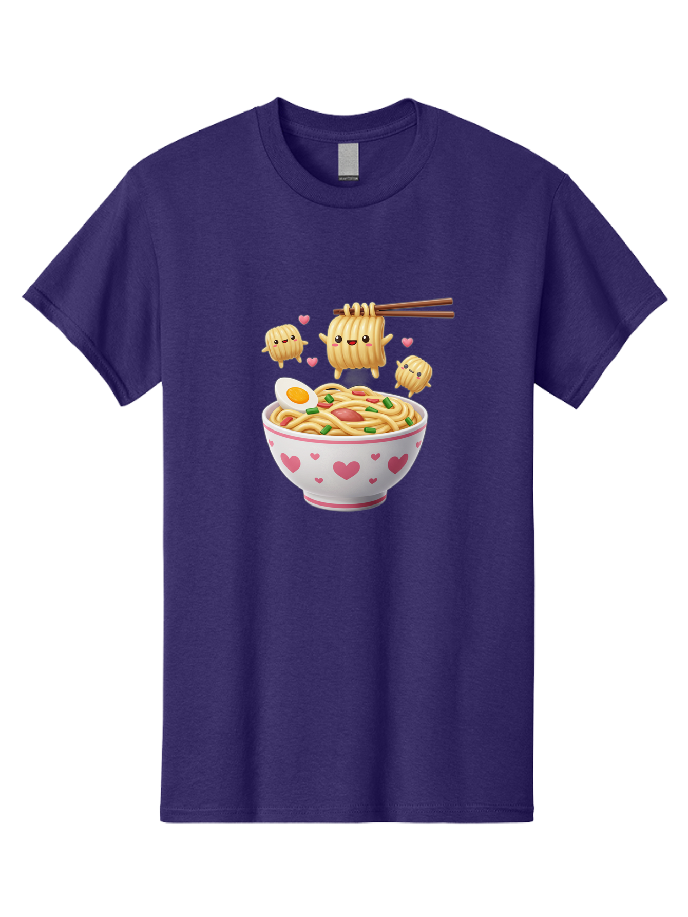 Ramen-Noodles-5 Men'S Graphic Tee, 100% Cotton, Comfortable Casual Summer Wear, Machine Washable, Cartoon Noodles, Happy Faces, Heart Designs, Bowl Of Noodles, Ramen, Egg, Chopsticks, Animated Characters, Kawaii, Digital Art, Cartoon Food, Bab313
