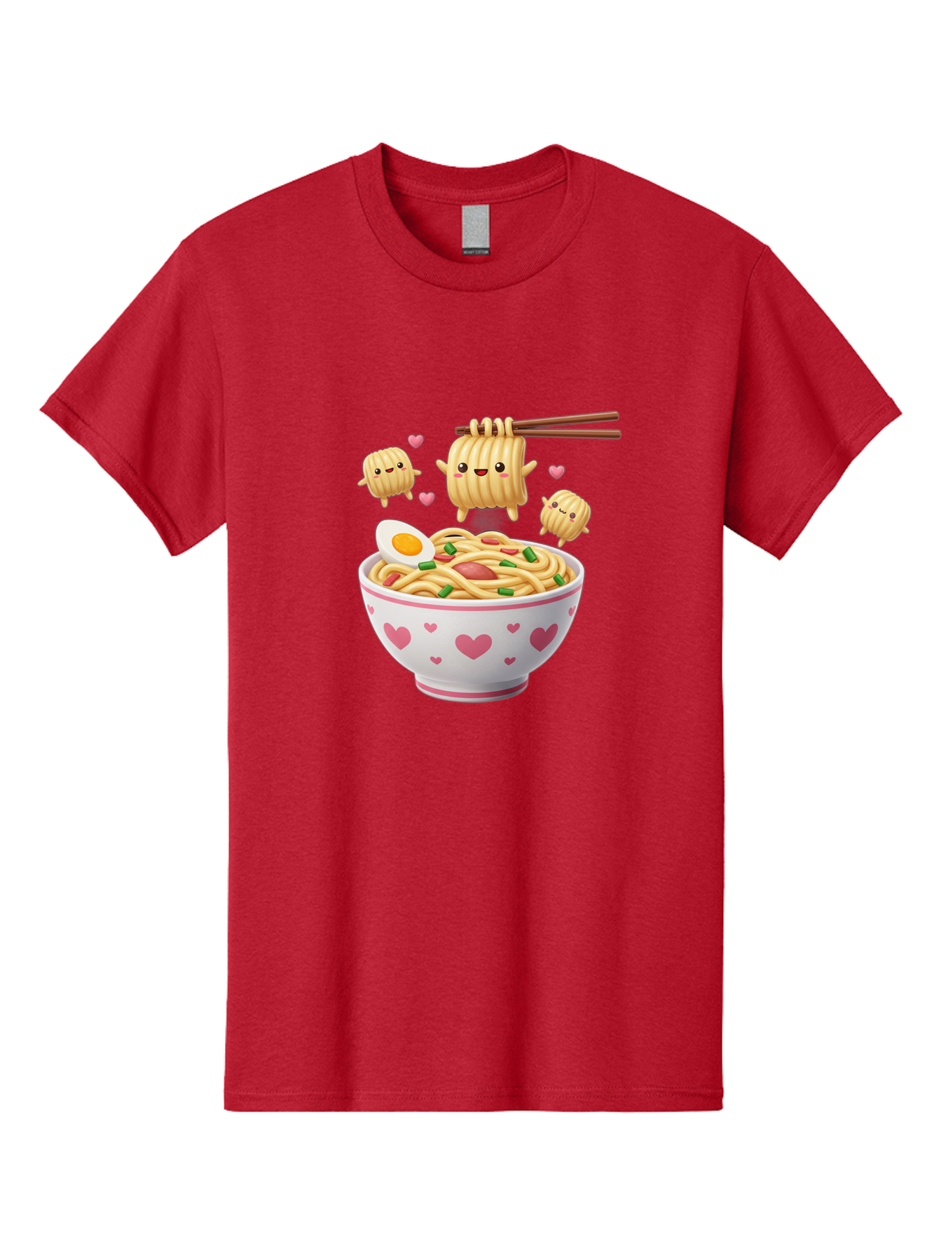 Ramen-Noodles-5 Men'S Graphic Tee, 100% Cotton, Comfortable Casual Summer Wear, Machine Washable, Cartoon Noodles, Happy Faces, Heart Designs, Bowl Of Noodles, Ramen, Egg, Chopsticks, Animated Characters, Kawaii, Digital Art, Cartoon Food, Bab313