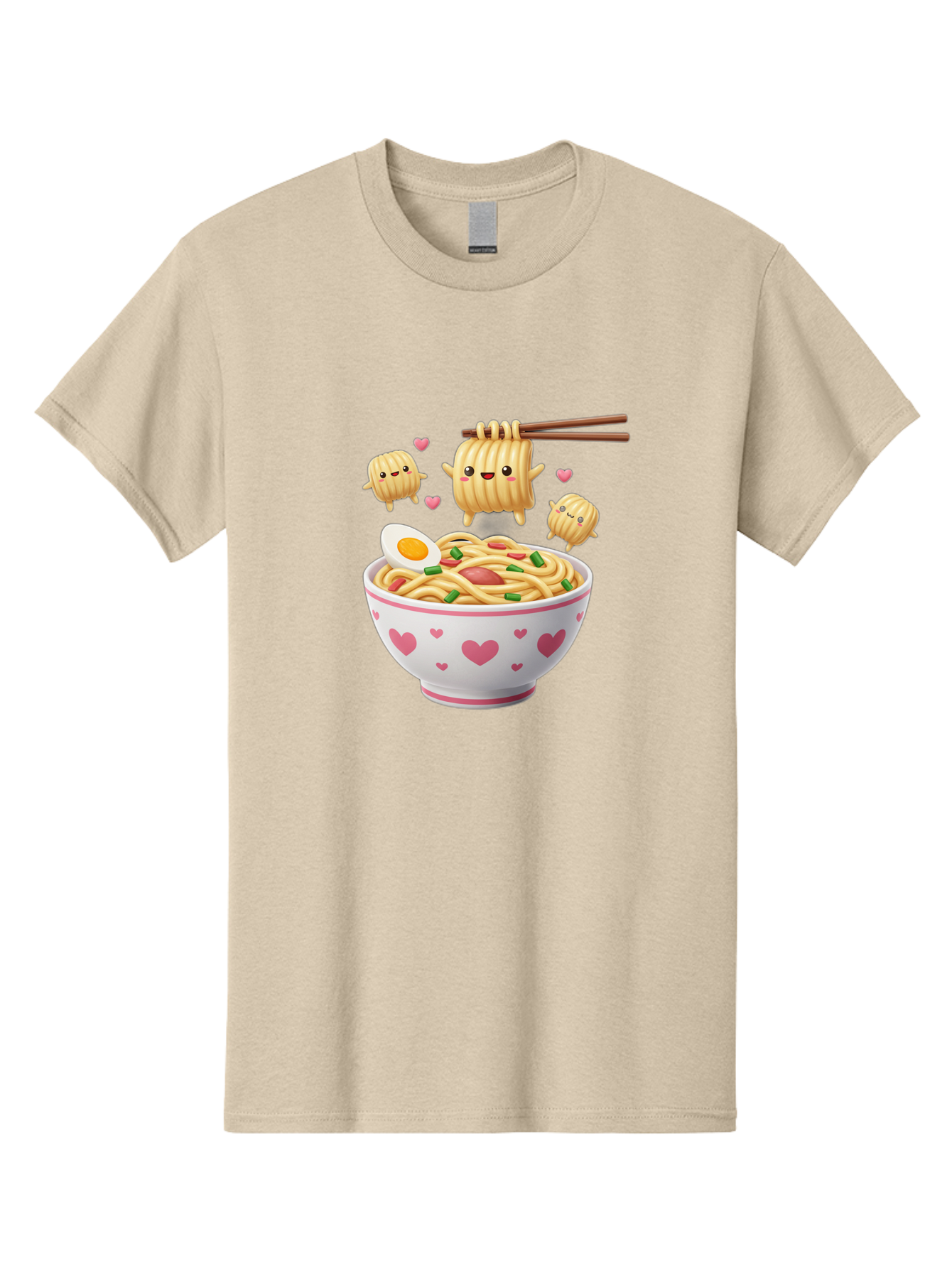 Ramen-Noodles-5 Men'S Graphic Tee, 100% Cotton, Comfortable Casual Summer Wear, Machine Washable, Cartoon Noodles, Happy Faces, Heart Designs, Bowl Of Noodles, Ramen, Egg, Chopsticks, Animated Characters, Kawaii, Digital Art, Cartoon Food, Bab313