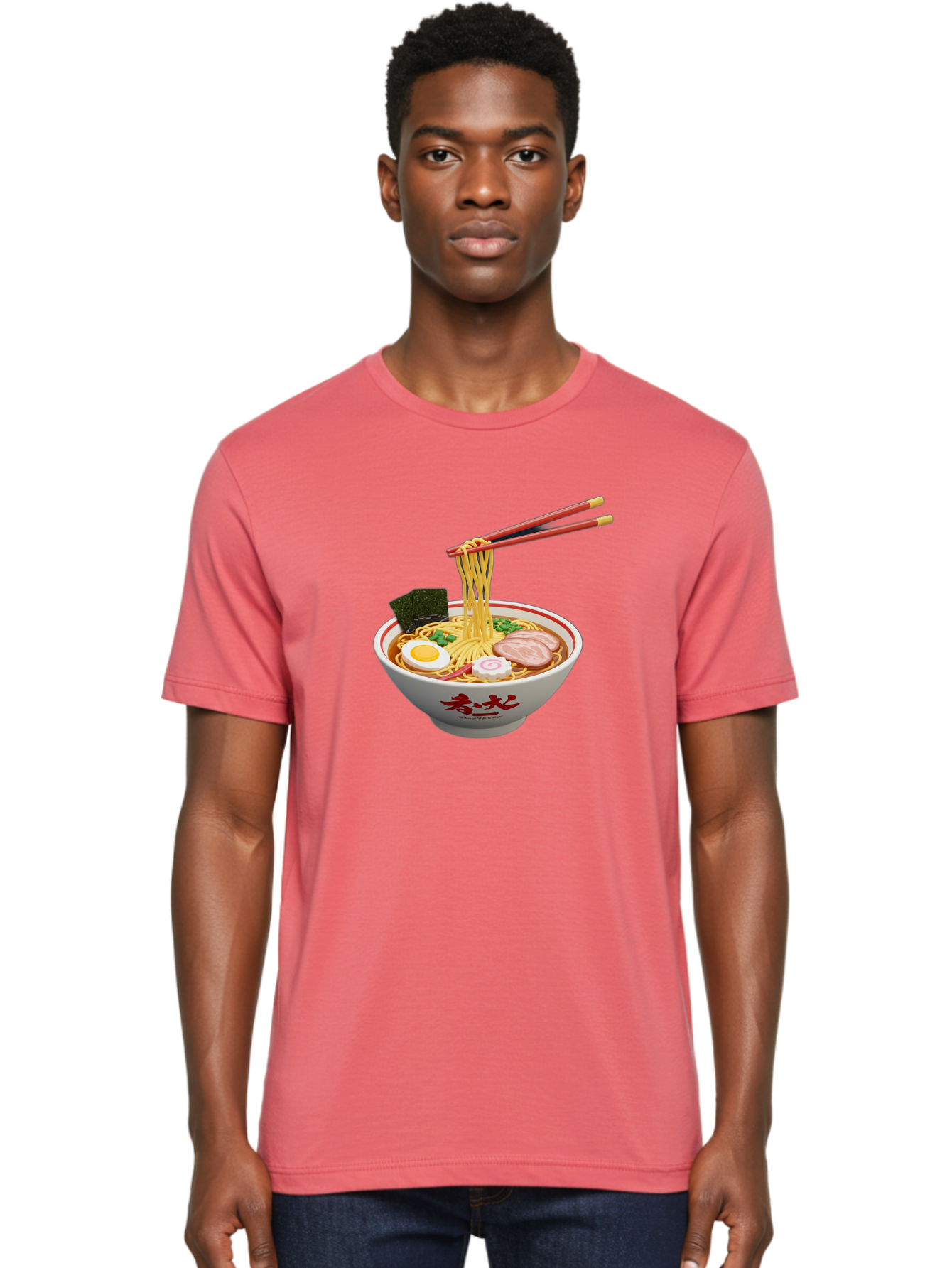 Ramen-Noodles-6 Men'S Graphic Tee, 100% Cotton, Comfortable Casual Summer Wear, Machine Washable, Steaming Bowl Of Ramen, Japanese Noodle Soup, Boiled Egg, Sliced Pork, Seaweed, Green Onions, Chopsticks, Asian Cuisine, Savory Broth, Bab314