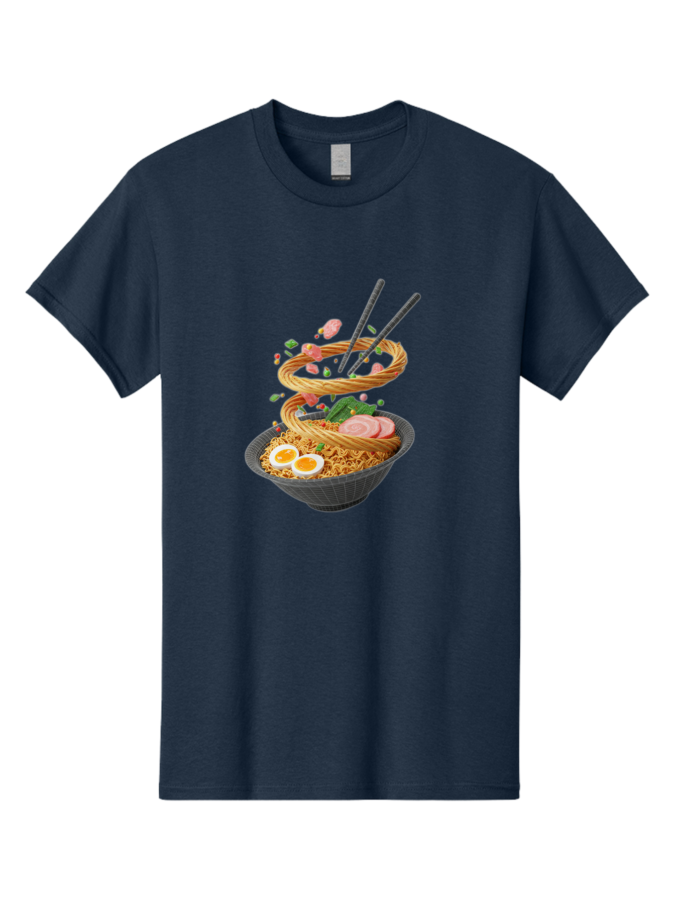 Ramen-Noodles Men'S Graphic Tee, 100% Cotton, Comfortable Casual Summer Wear, Machine Washable, Ramen Noodles, Delicious Bowl, Savory Dish, Asian Cuisine, Eggs, Sliced Pork, Green Onions, Chopsticks, Swirling Noodles, Foodie Art, Tasty Meal, Bab316
