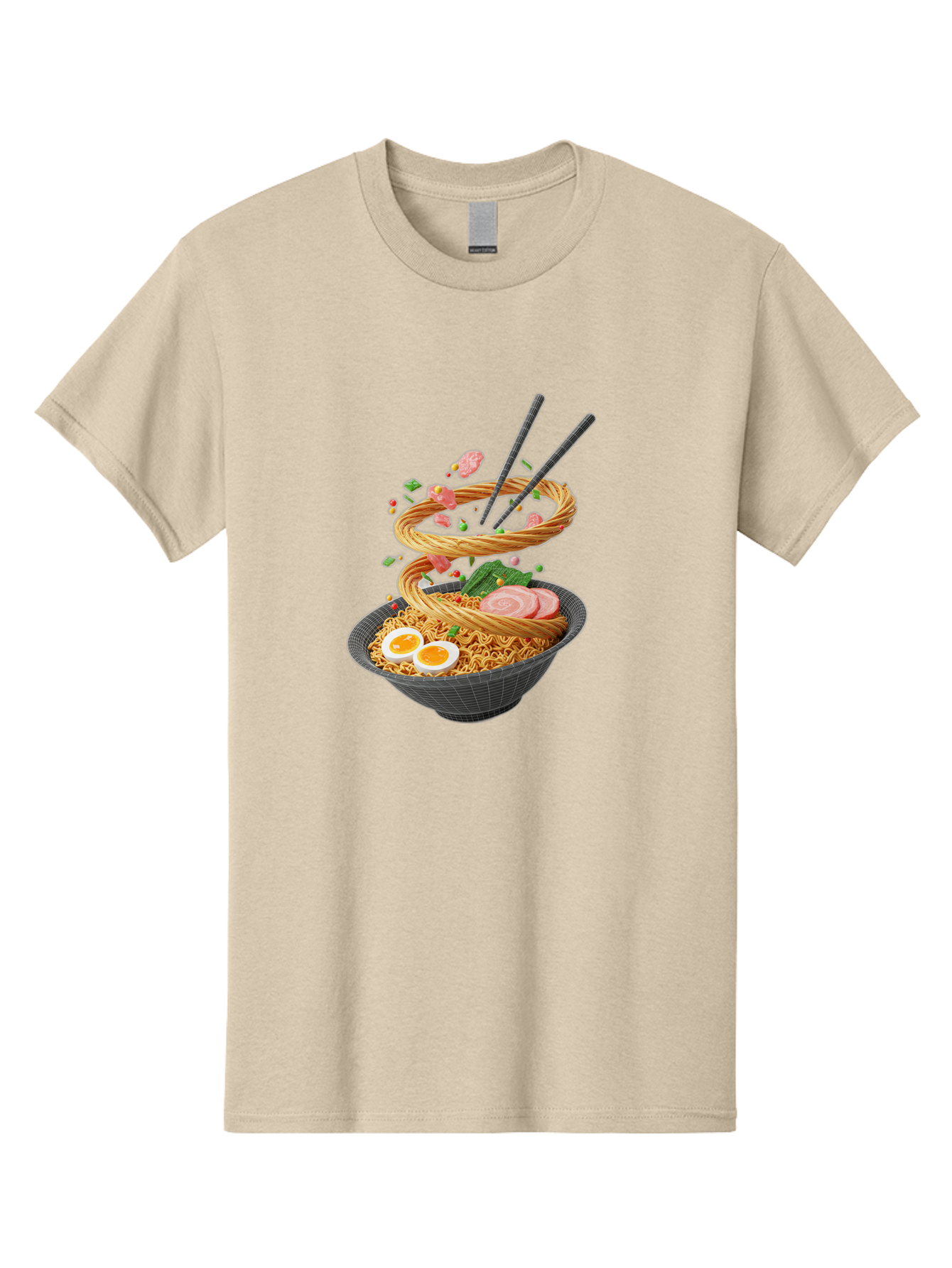 Ramen-Noodles Men'S Graphic Tee, 100% Cotton, Comfortable Casual Summer Wear, Machine Washable, Ramen Noodles, Delicious Bowl, Savory Dish, Asian Cuisine, Eggs, Sliced Pork, Green Onions, Chopsticks, Swirling Noodles, Foodie Art, Tasty Meal, Bab316