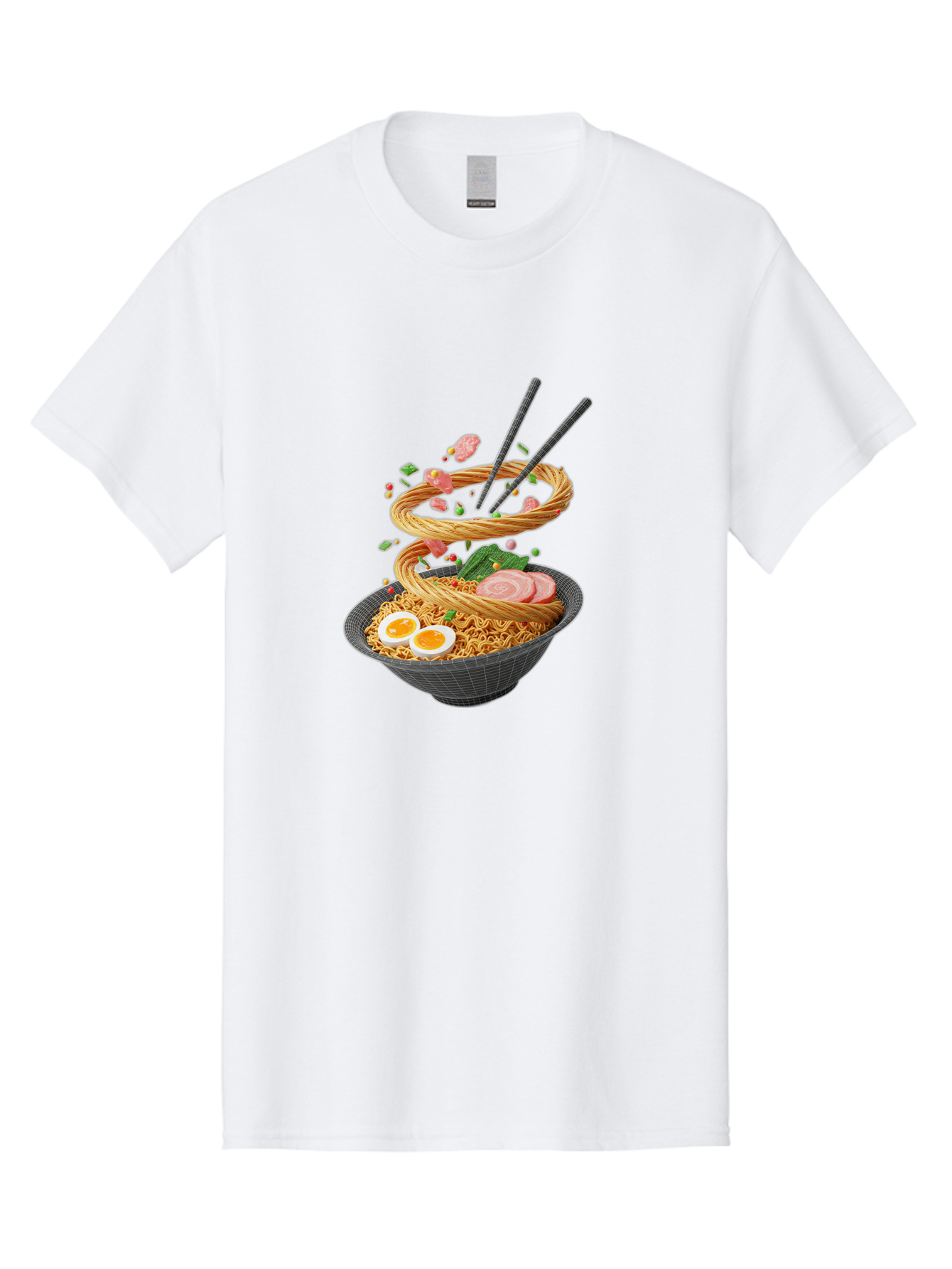 Ramen-Noodles Men'S Graphic Tee, 100% Cotton, Comfortable Casual Summer Wear, Machine Washable, Ramen Noodles, Delicious Bowl, Savory Dish, Asian Cuisine, Eggs, Sliced Pork, Green Onions, Chopsticks, Swirling Noodles, Foodie Art, Tasty Meal, Bab316