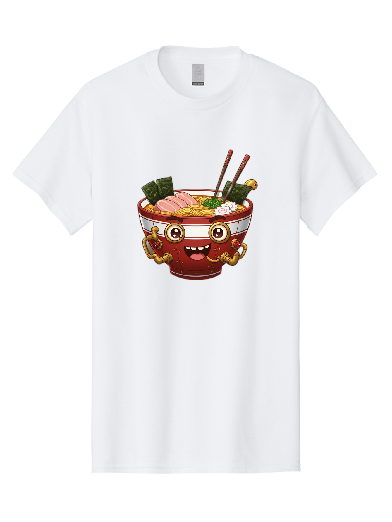 Ramen-Robot-1 Men'S Graphic Tee, 100% Cotton, Comfortable Casual Summer Wear, Machine Washable, Steaming Hot Ramen, Japanese Noodle Soup, Cartoon Ramen Bowl, Robotic Ramen, Delicious Food, Anime Style, Asian Cuisine, Tasty Noodles, Bab317