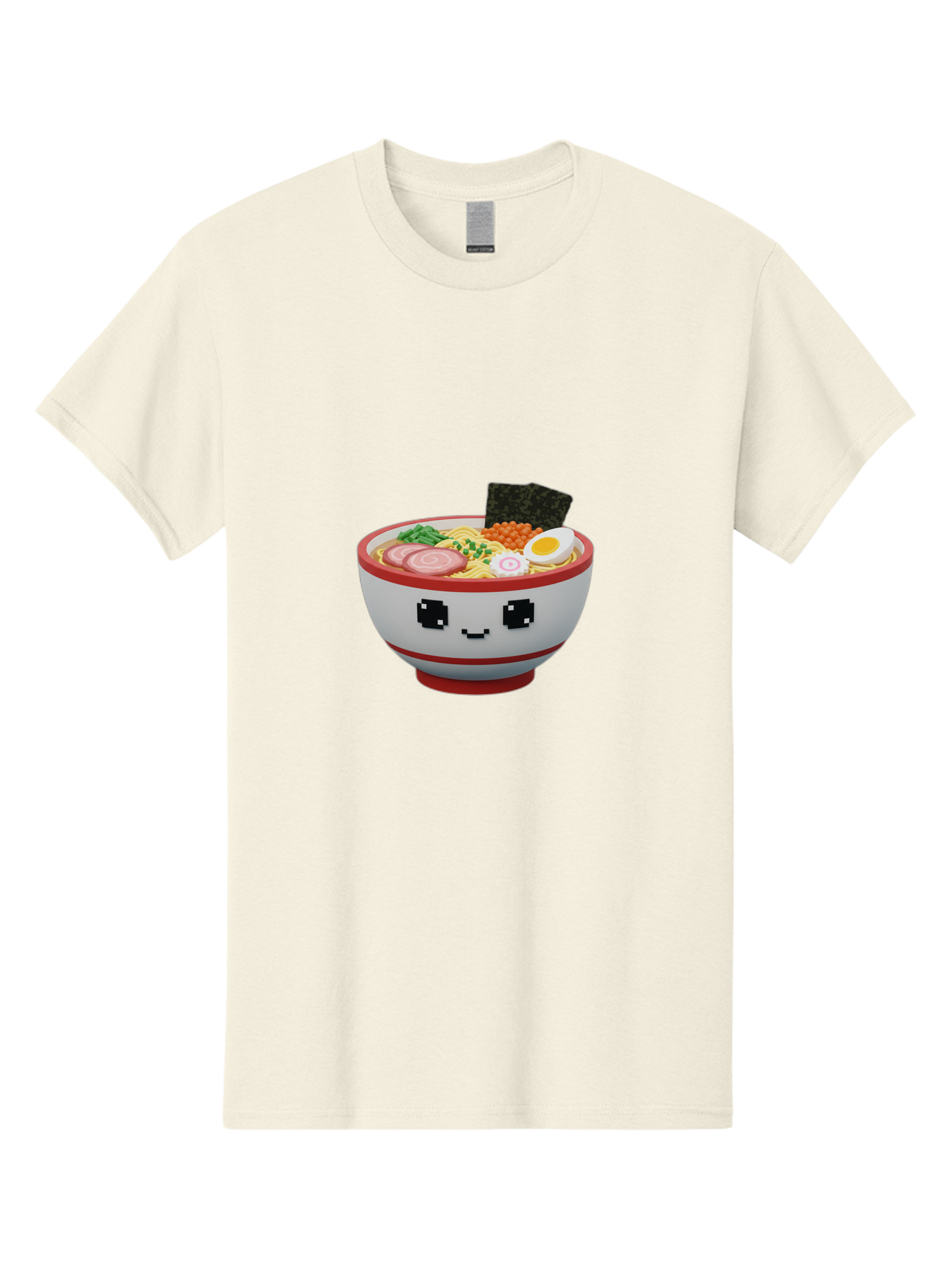 Ramen Men'S Graphic Tee, 100% Cotton, Comfortable Casual Summer Wear, Machine Washable, Cartoon Ramen Bowl, Pixel Art Style, Delicious Noodle Soup, Tasty Ingredients, Boiled Egg, Seaweed, Kawaii Food, Adorable Character, Anime Inspired, Bab321