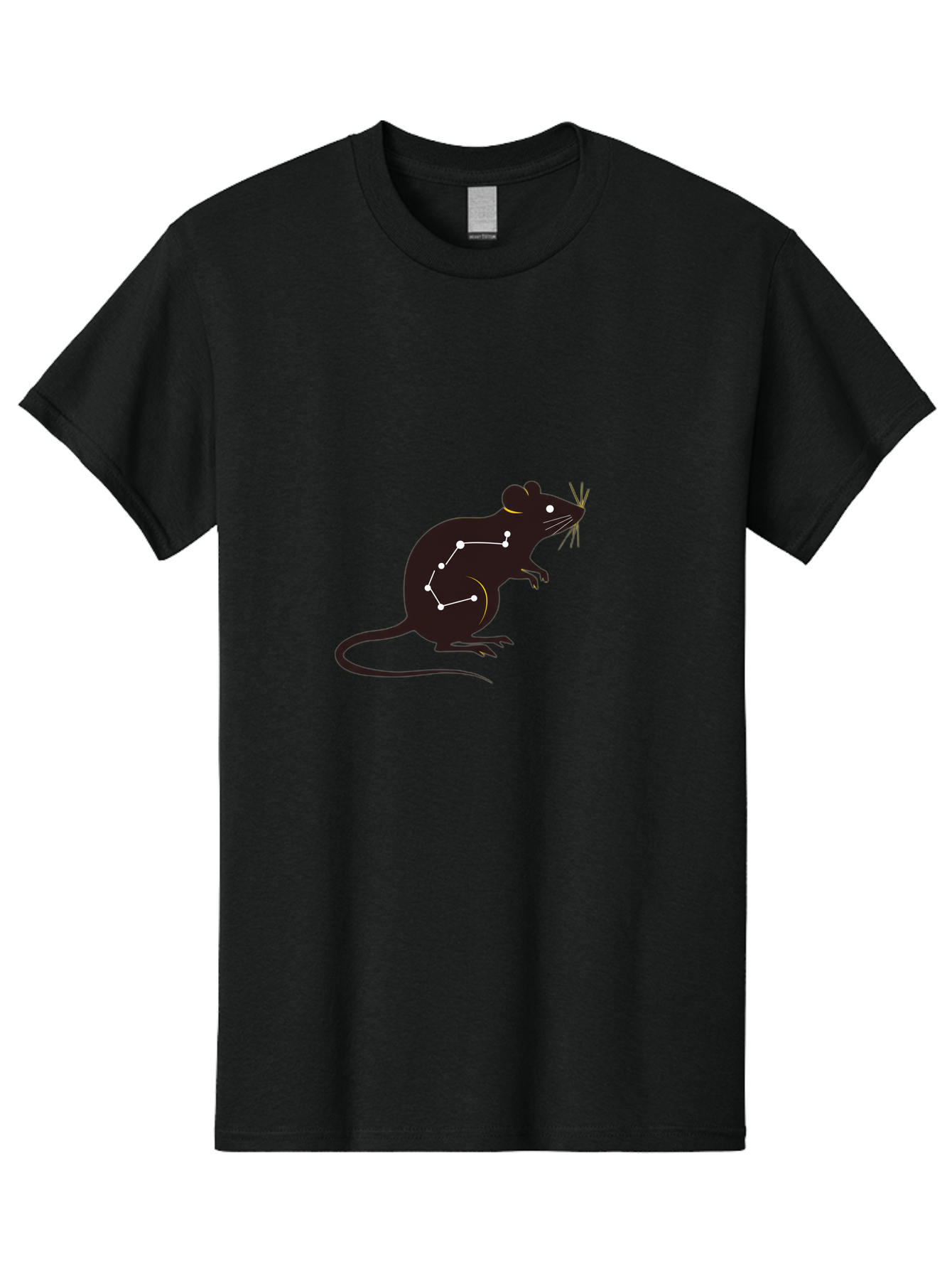 Rat-Constellation Men'S Graphic Tee, 100% Cotton, Comfortable Casual Summer Wear, Machine Washable, Rat Silhouette, Constellation Pattern, Zodiac Symbol, Black Rat, White Stars, Mystical Animal, Astrology, Horoscope Sign Bab322