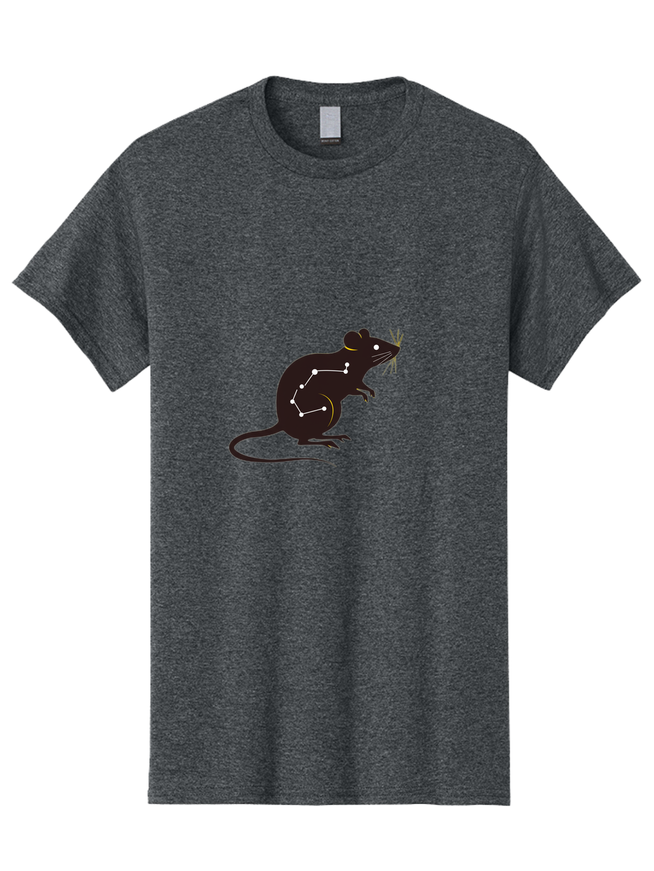 Rat-Constellation Men'S Graphic Tee, 100% Cotton, Comfortable Casual Summer Wear, Machine Washable, Rat Silhouette, Constellation Pattern, Zodiac Symbol, Black Rat, White Stars, Mystical Animal, Astrology, Horoscope Sign Bab322