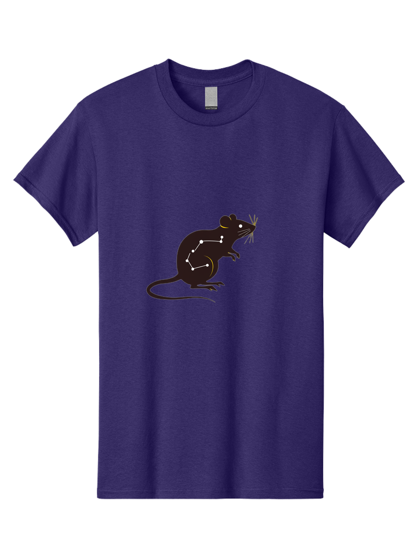 Rat-Constellation Men'S Graphic Tee, 100% Cotton, Comfortable Casual Summer Wear, Machine Washable, Rat Silhouette, Constellation Pattern, Zodiac Symbol, Black Rat, White Stars, Mystical Animal, Astrology, Horoscope Sign Bab322