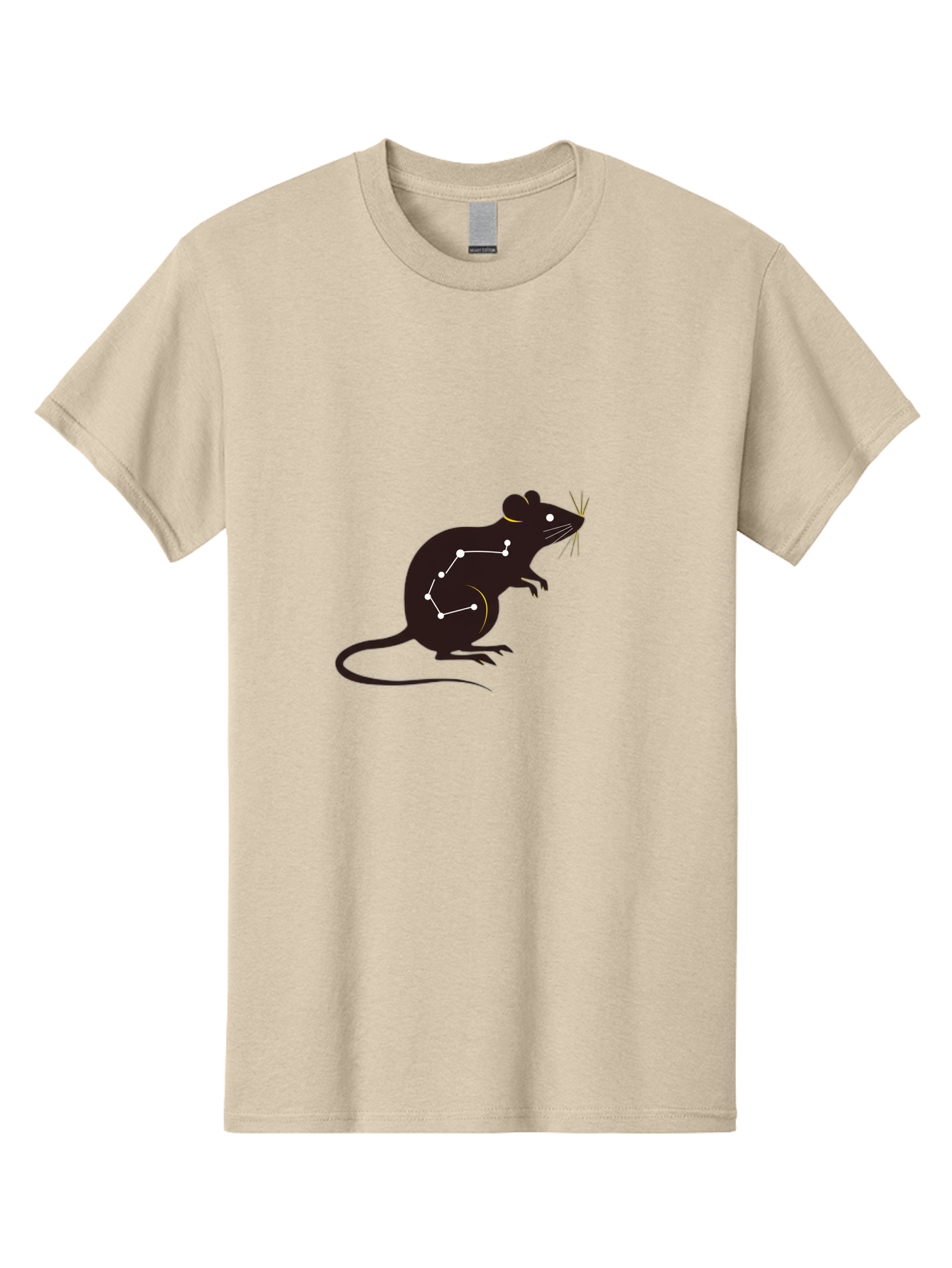 Rat-Constellation Men'S Graphic Tee, 100% Cotton, Comfortable Casual Summer Wear, Machine Washable, Rat Silhouette, Constellation Pattern, Zodiac Symbol, Black Rat, White Stars, Mystical Animal, Astrology, Horoscope Sign Bab322