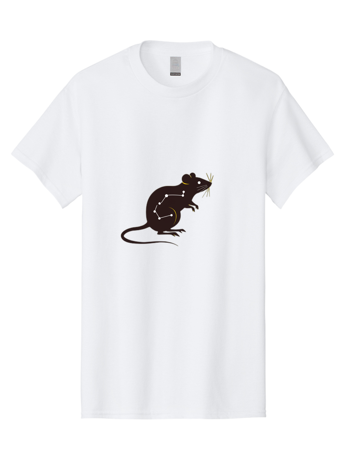 Rat-Constellation Men'S Graphic Tee, 100% Cotton, Comfortable Casual Summer Wear, Machine Washable, Rat Silhouette, Constellation Pattern, Zodiac Symbol, Black Rat, White Stars, Mystical Animal, Astrology, Horoscope Sign Bab322