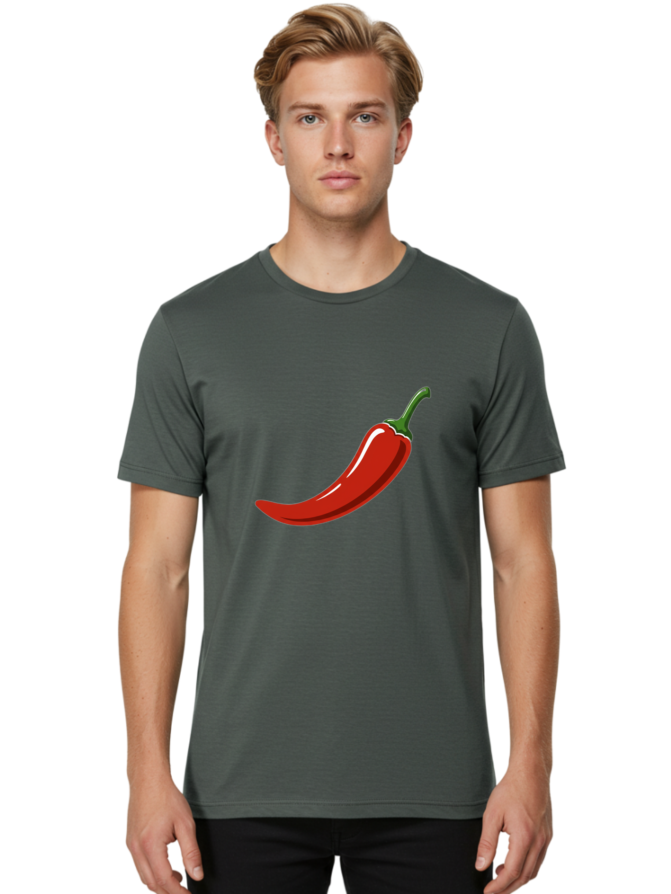 Red-Chili-Pepper Men'S Graphic Tee, 100% Cotton, Comfortable Casual Summer Wear, Machine Washable, Red Chili Pepper, Spicy Ingredient, Hot Pepper, Glossy Texture, Vibrant Red Color, Culinary Spice, Chili Pepper Icon Bab324