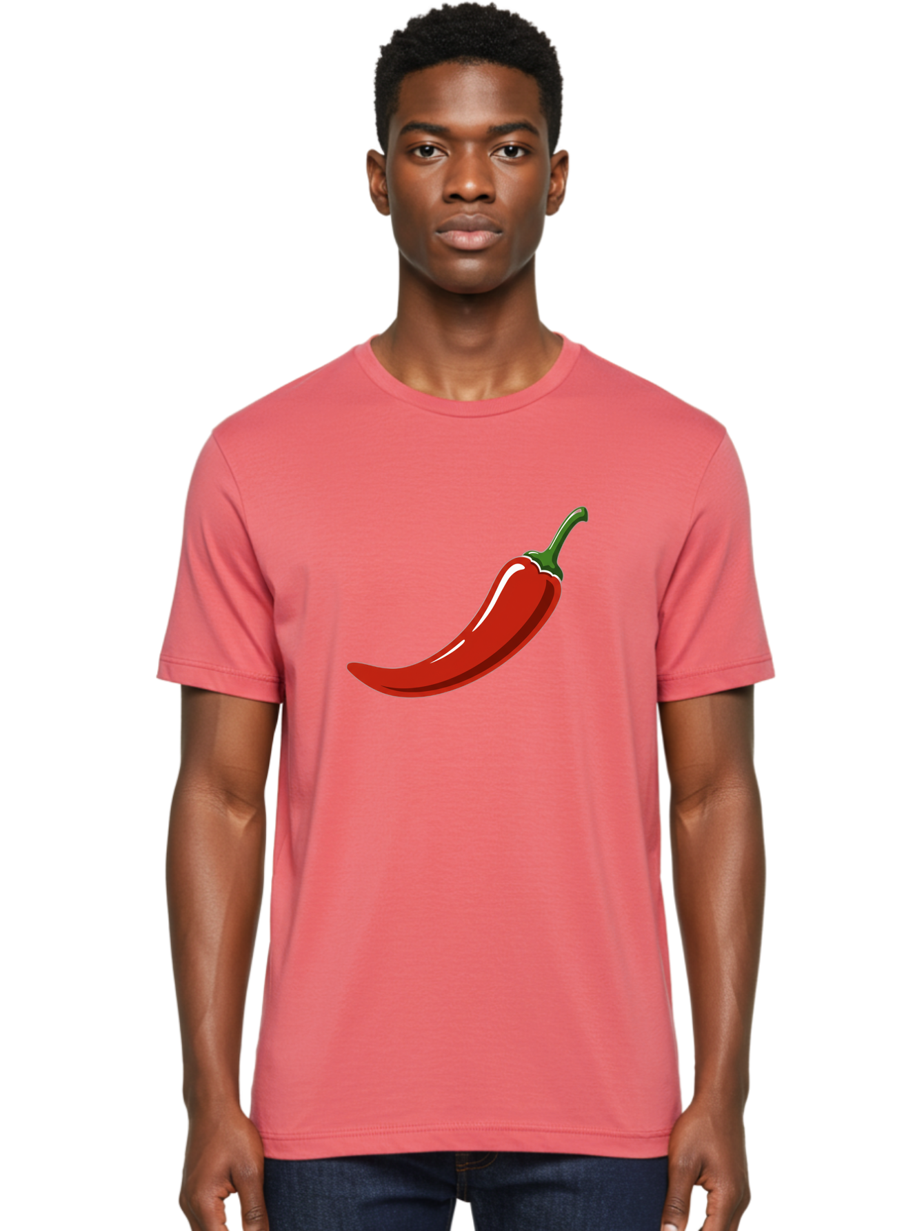 Red-Chili-Pepper Men'S Graphic Tee, 100% Cotton, Comfortable Casual Summer Wear, Machine Washable, Red Chili Pepper, Spicy Ingredient, Hot Pepper, Glossy Texture, Vibrant Red Color, Culinary Spice, Chili Pepper Icon Bab324