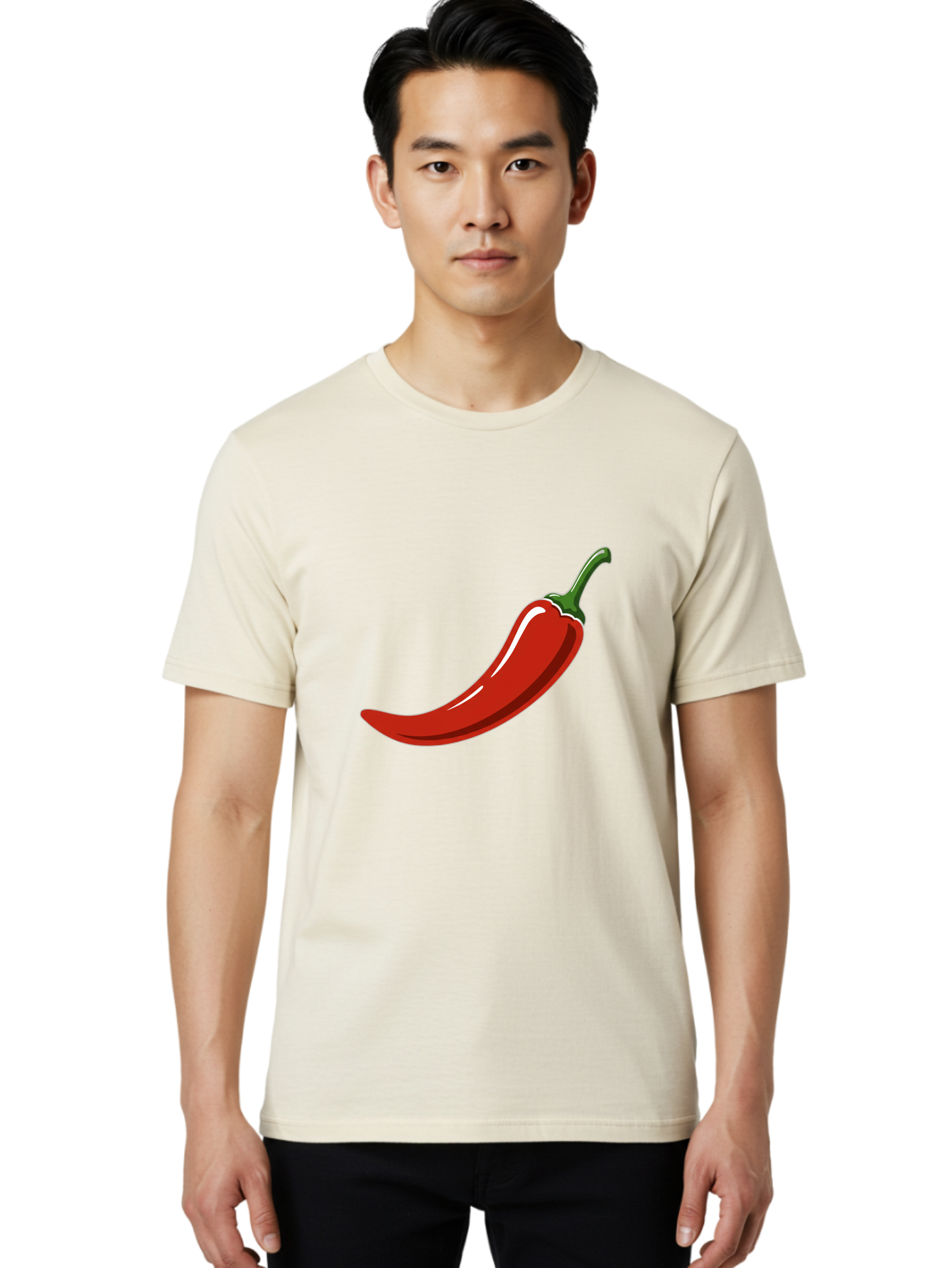 Red-Chili-Pepper Men'S Graphic Tee, 100% Cotton, Comfortable Casual Summer Wear, Machine Washable, Red Chili Pepper, Spicy Ingredient, Hot Pepper, Glossy Texture, Vibrant Red Color, Culinary Spice, Chili Pepper Icon Bab324