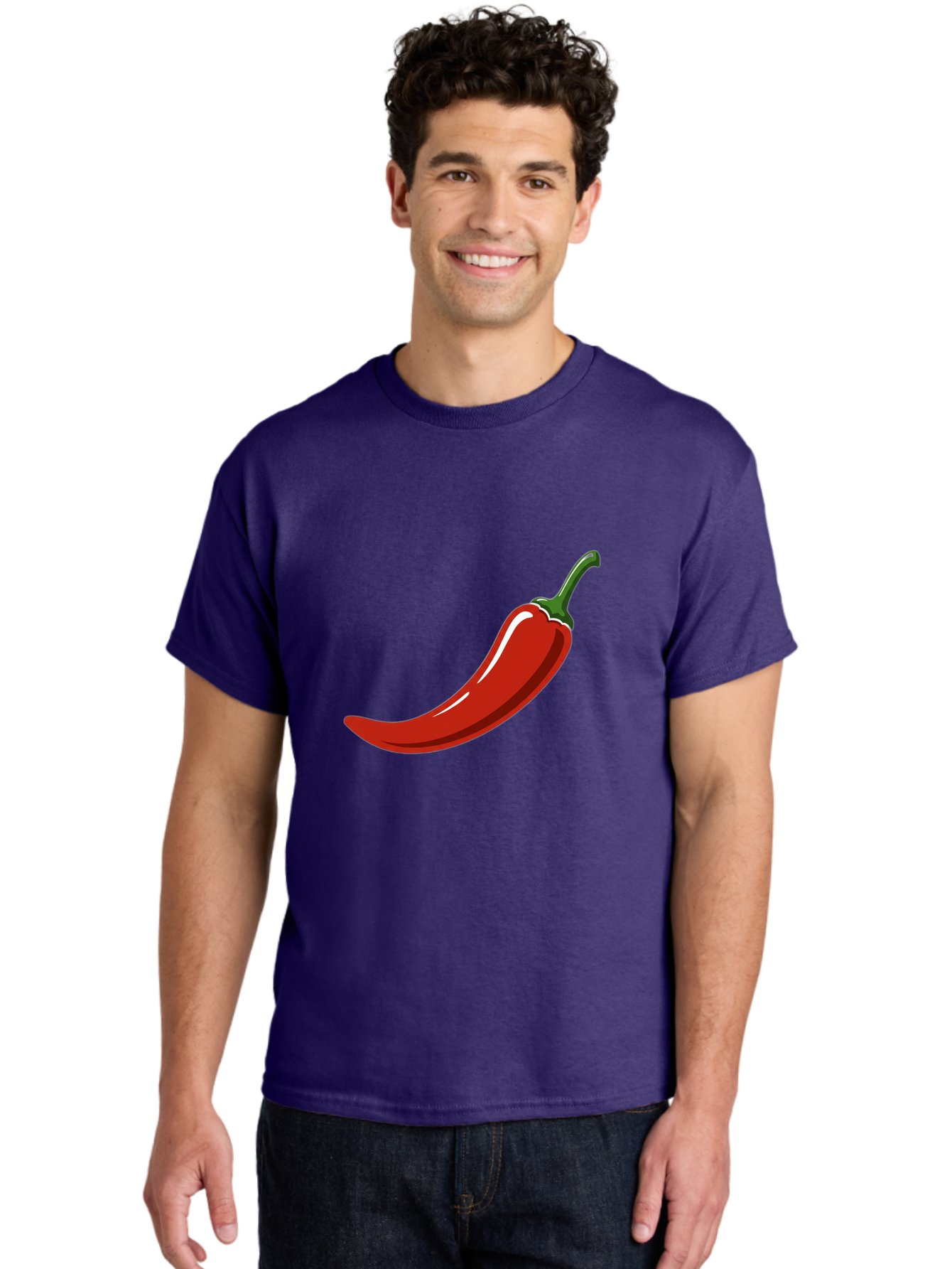 Red-Chili-Pepper Men'S Graphic Tee, 100% Cotton, Comfortable Casual Summer Wear, Machine Washable, Red Chili Pepper, Spicy Ingredient, Hot Pepper, Glossy Texture, Vibrant Red Color, Culinary Spice, Chili Pepper Icon Bab324