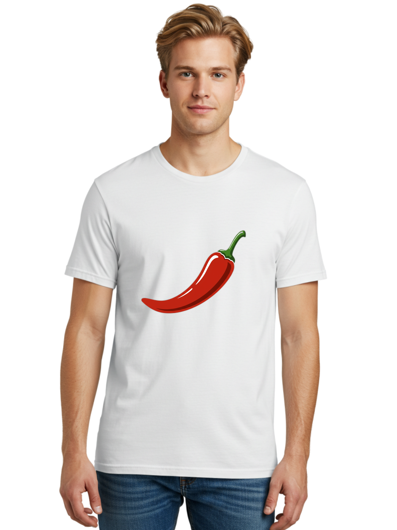 Red-Chili-Pepper Men'S Graphic Tee, 100% Cotton, Comfortable Casual Summer Wear, Machine Washable, Red Chili Pepper, Spicy Ingredient, Hot Pepper, Glossy Texture, Vibrant Red Color, Culinary Spice, Chili Pepper Icon Bab324