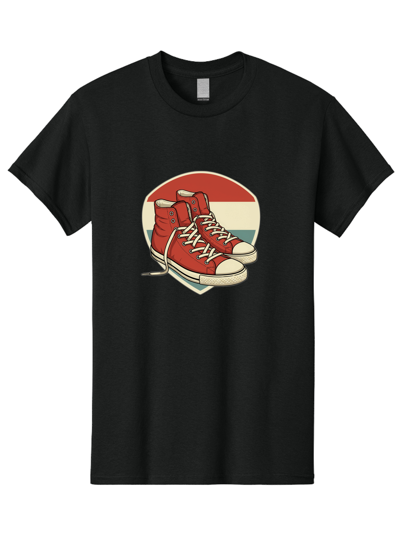 Red-Converse-Shoes Men'S Graphic Tee, 100% Cotton, Comfortable Casual Summer Wear, Machine Washable, Red High Top Sneakers, White Laces, Converse Shoes, Retro Sneakers, Vintage Footwear, Casual Wear, Comfortable Shoes, Red Canvas Sneakers, Bab325