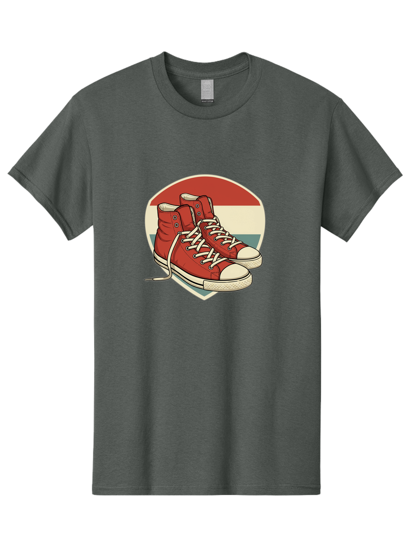 Red-Converse-Shoes Men'S Graphic Tee, 100% Cotton, Comfortable Casual Summer Wear, Machine Washable, Red High Top Sneakers, White Laces, Converse Shoes, Retro Sneakers, Vintage Footwear, Casual Wear, Comfortable Shoes, Red Canvas Sneakers, Bab325