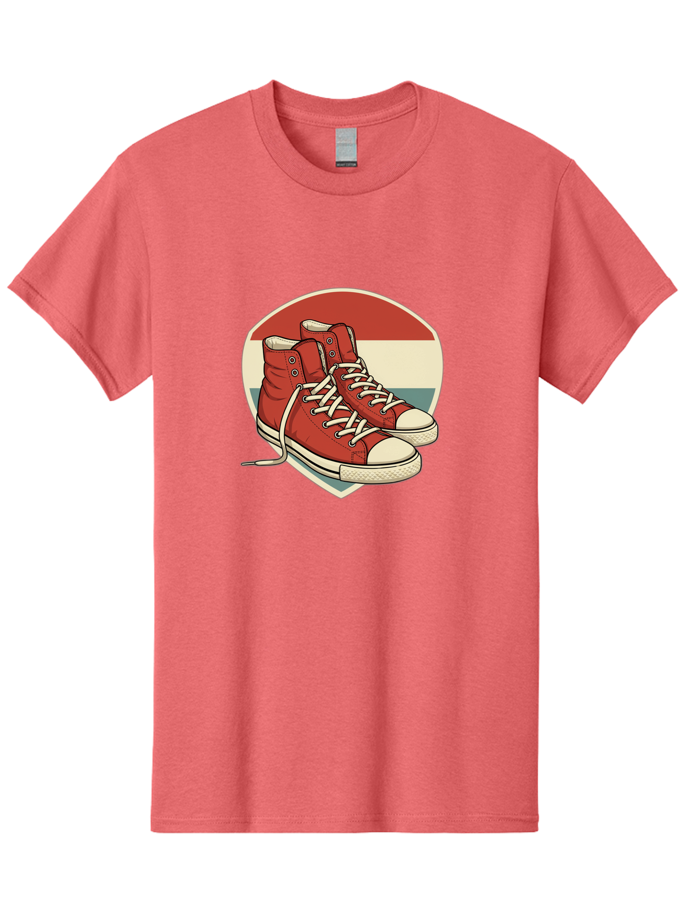 Red-Converse-Shoes Men'S Graphic Tee, 100% Cotton, Comfortable Casual Summer Wear, Machine Washable, Red High Top Sneakers, White Laces, Converse Shoes, Retro Sneakers, Vintage Footwear, Casual Wear, Comfortable Shoes, Red Canvas Sneakers, Bab325