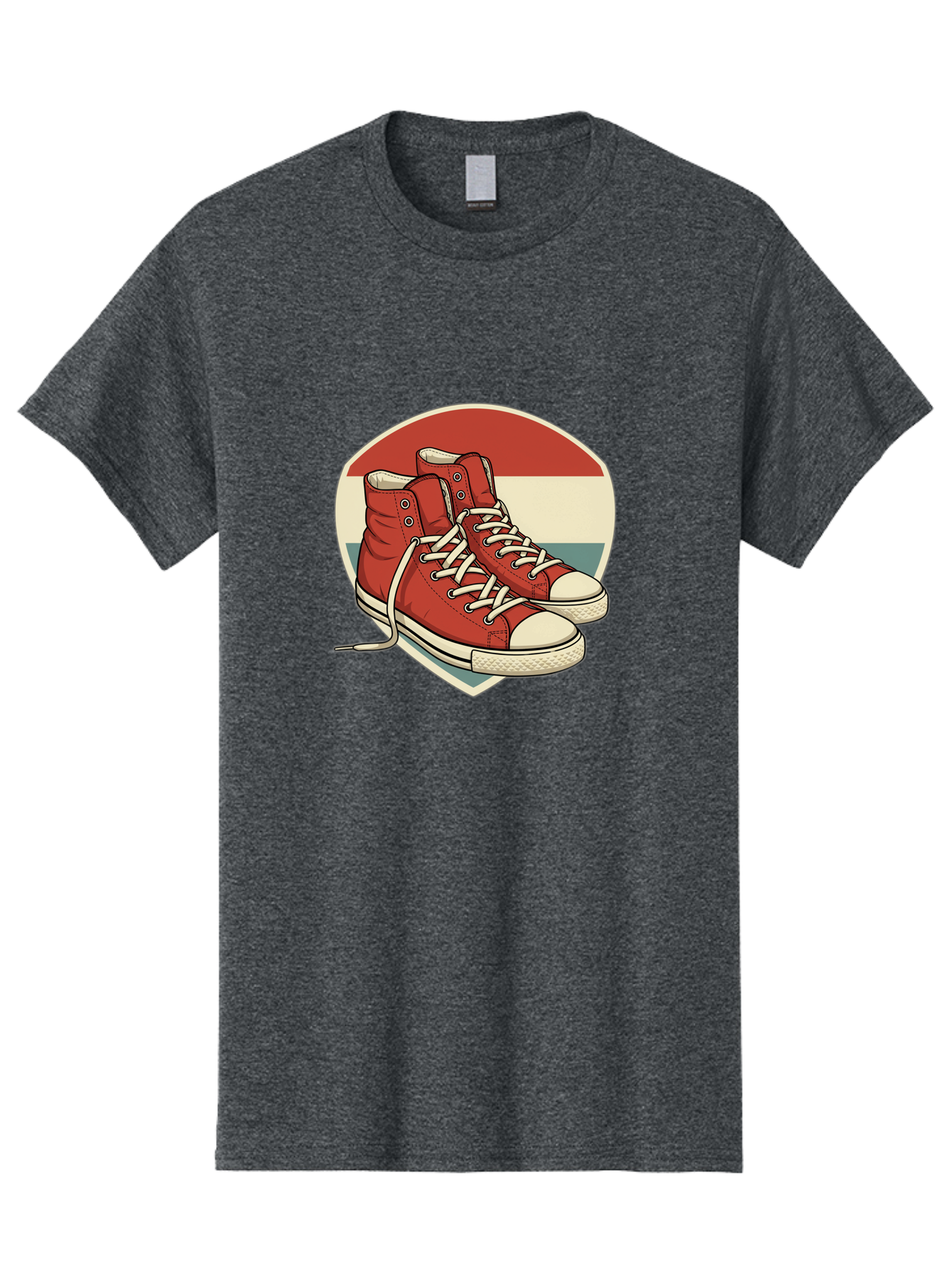 Red-Converse-Shoes Men'S Graphic Tee, 100% Cotton, Comfortable Casual Summer Wear, Machine Washable, Red High Top Sneakers, White Laces, Converse Shoes, Retro Sneakers, Vintage Footwear, Casual Wear, Comfortable Shoes, Red Canvas Sneakers, Bab325
