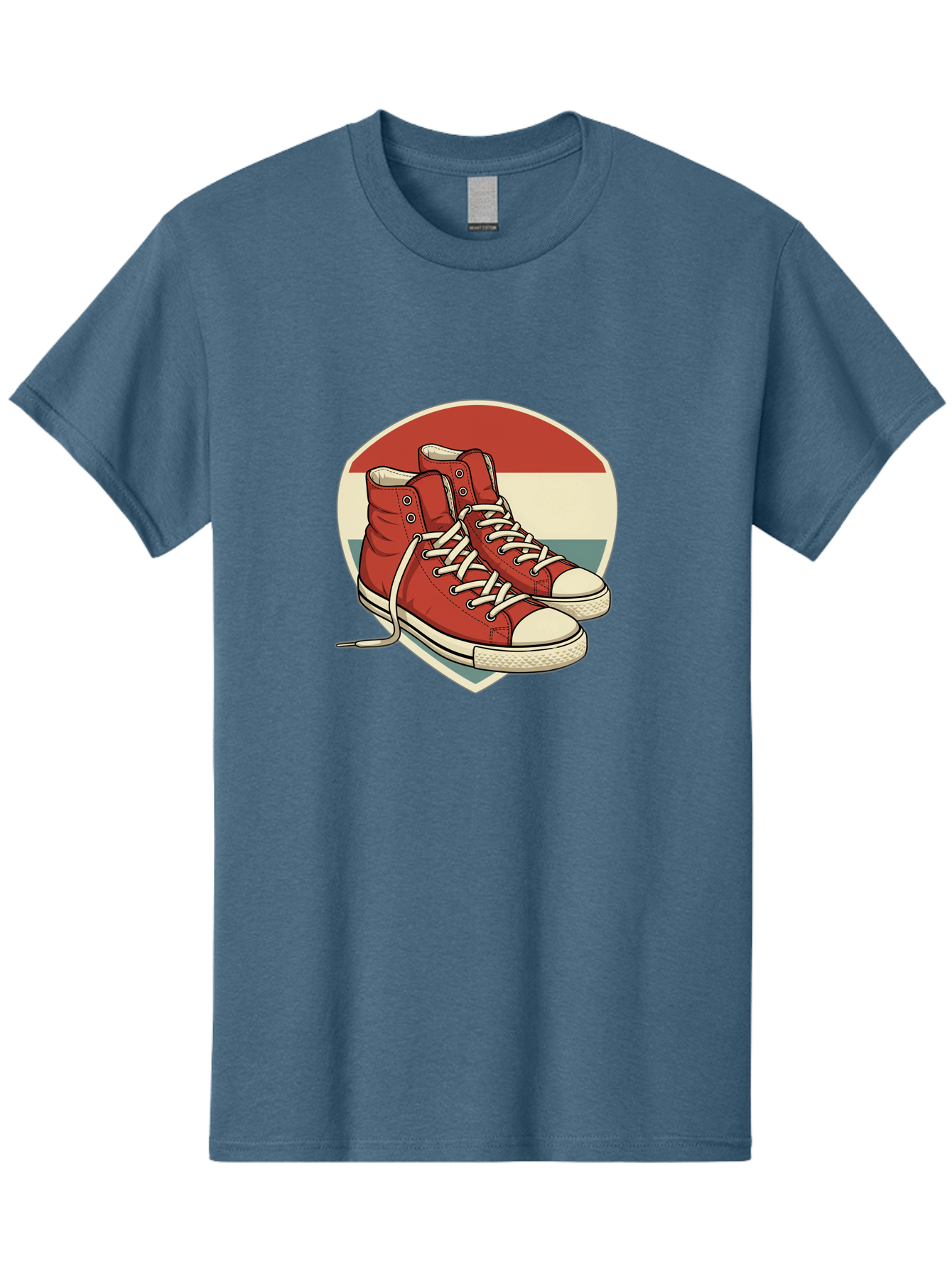 Red-Converse-Shoes Men'S Graphic Tee, 100% Cotton, Comfortable Casual Summer Wear, Machine Washable, Red High Top Sneakers, White Laces, Converse Shoes, Retro Sneakers, Vintage Footwear, Casual Wear, Comfortable Shoes, Red Canvas Sneakers, Bab325