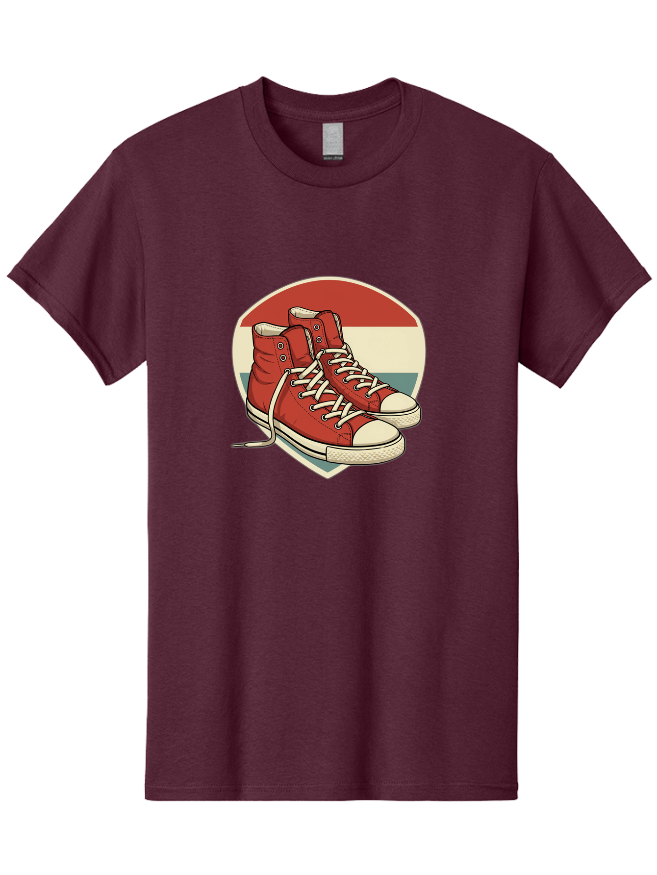 Red-Converse-Shoes Men'S Graphic Tee, 100% Cotton, Comfortable Casual Summer Wear, Machine Washable, Red High Top Sneakers, White Laces, Converse Shoes, Retro Sneakers, Vintage Footwear, Casual Wear, Comfortable Shoes, Red Canvas Sneakers, Bab325