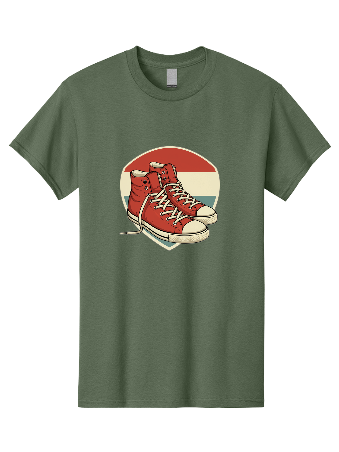 Red-Converse-Shoes Men'S Graphic Tee, 100% Cotton, Comfortable Casual Summer Wear, Machine Washable, Red High Top Sneakers, White Laces, Converse Shoes, Retro Sneakers, Vintage Footwear, Casual Wear, Comfortable Shoes, Red Canvas Sneakers, Bab325
