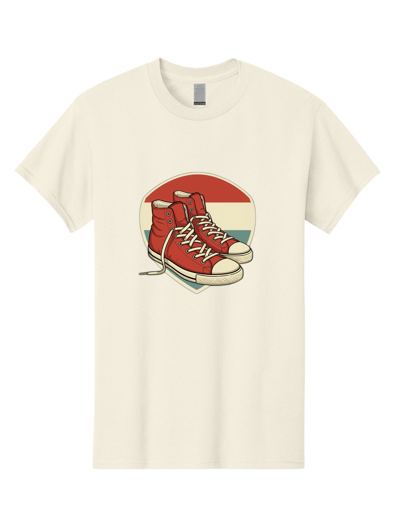 Red-Converse-Shoes Men'S Graphic Tee, 100% Cotton, Comfortable Casual Summer Wear, Machine Washable, Red High Top Sneakers, White Laces, Converse Shoes, Retro Sneakers, Vintage Footwear, Casual Wear, Comfortable Shoes, Red Canvas Sneakers, Bab325