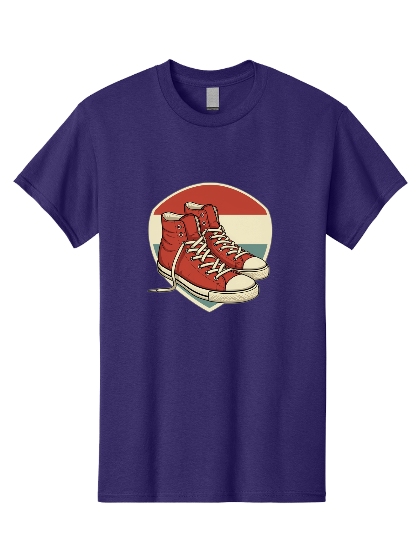 Red-Converse-Shoes Men'S Graphic Tee, 100% Cotton, Comfortable Casual Summer Wear, Machine Washable, Red High Top Sneakers, White Laces, Converse Shoes, Retro Sneakers, Vintage Footwear, Casual Wear, Comfortable Shoes, Red Canvas Sneakers, Bab325