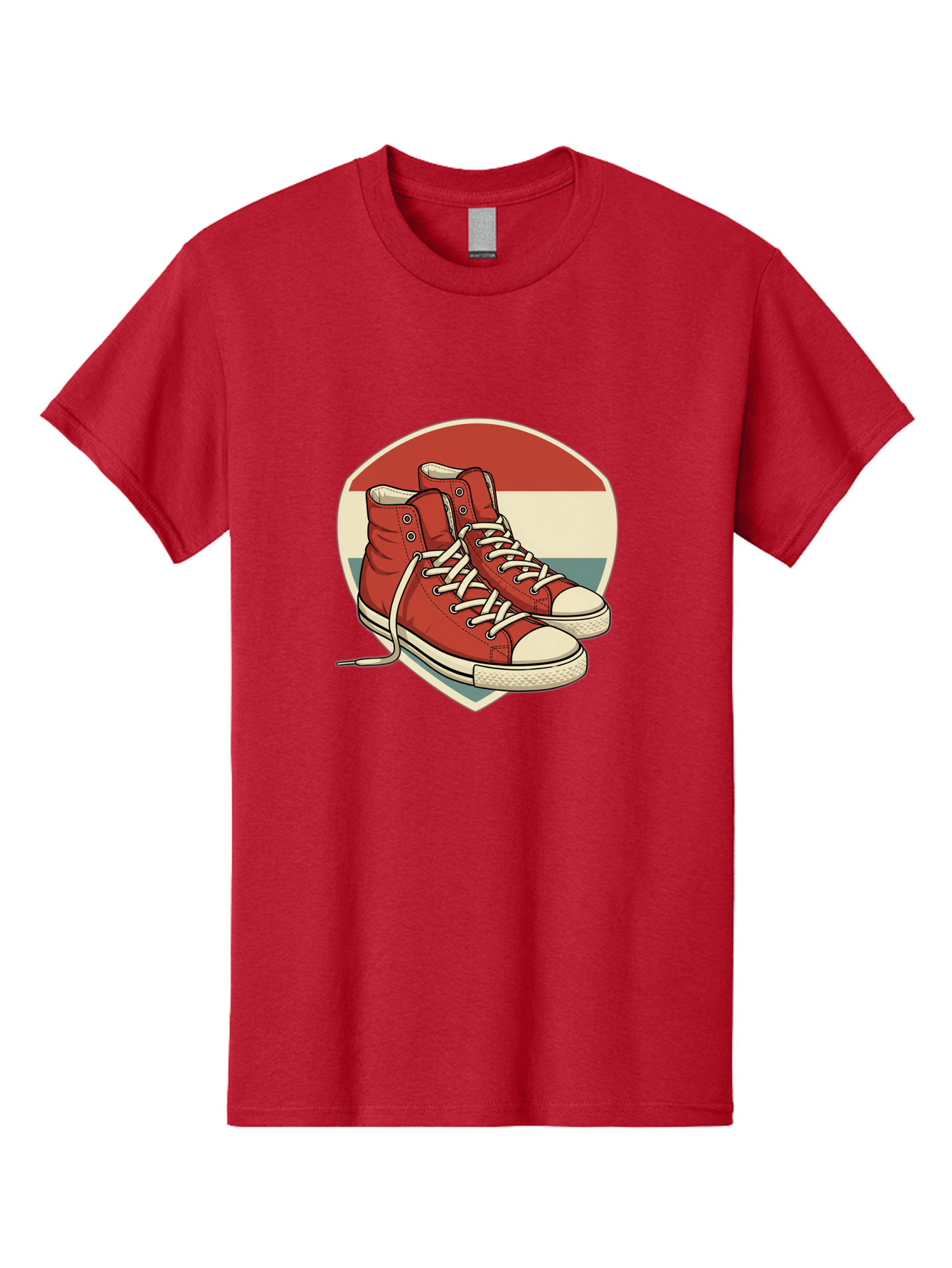 Red-Converse-Shoes Men'S Graphic Tee, 100% Cotton, Comfortable Casual Summer Wear, Machine Washable, Red High Top Sneakers, White Laces, Converse Shoes, Retro Sneakers, Vintage Footwear, Casual Wear, Comfortable Shoes, Red Canvas Sneakers, Bab325