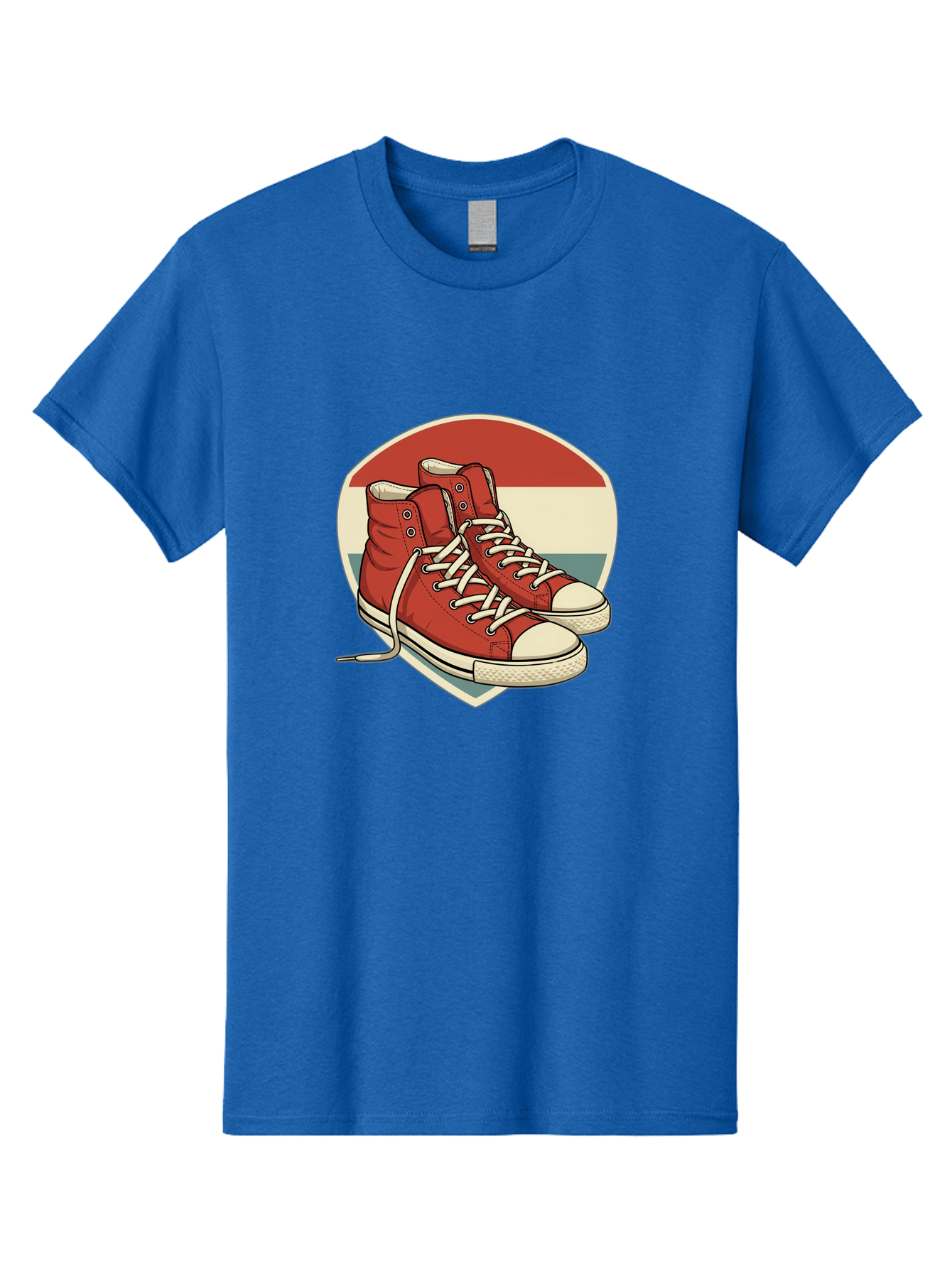 Red-Converse-Shoes Men'S Graphic Tee, 100% Cotton, Comfortable Casual Summer Wear, Machine Washable, Red High Top Sneakers, White Laces, Converse Shoes, Retro Sneakers, Vintage Footwear, Casual Wear, Comfortable Shoes, Red Canvas Sneakers, Bab325