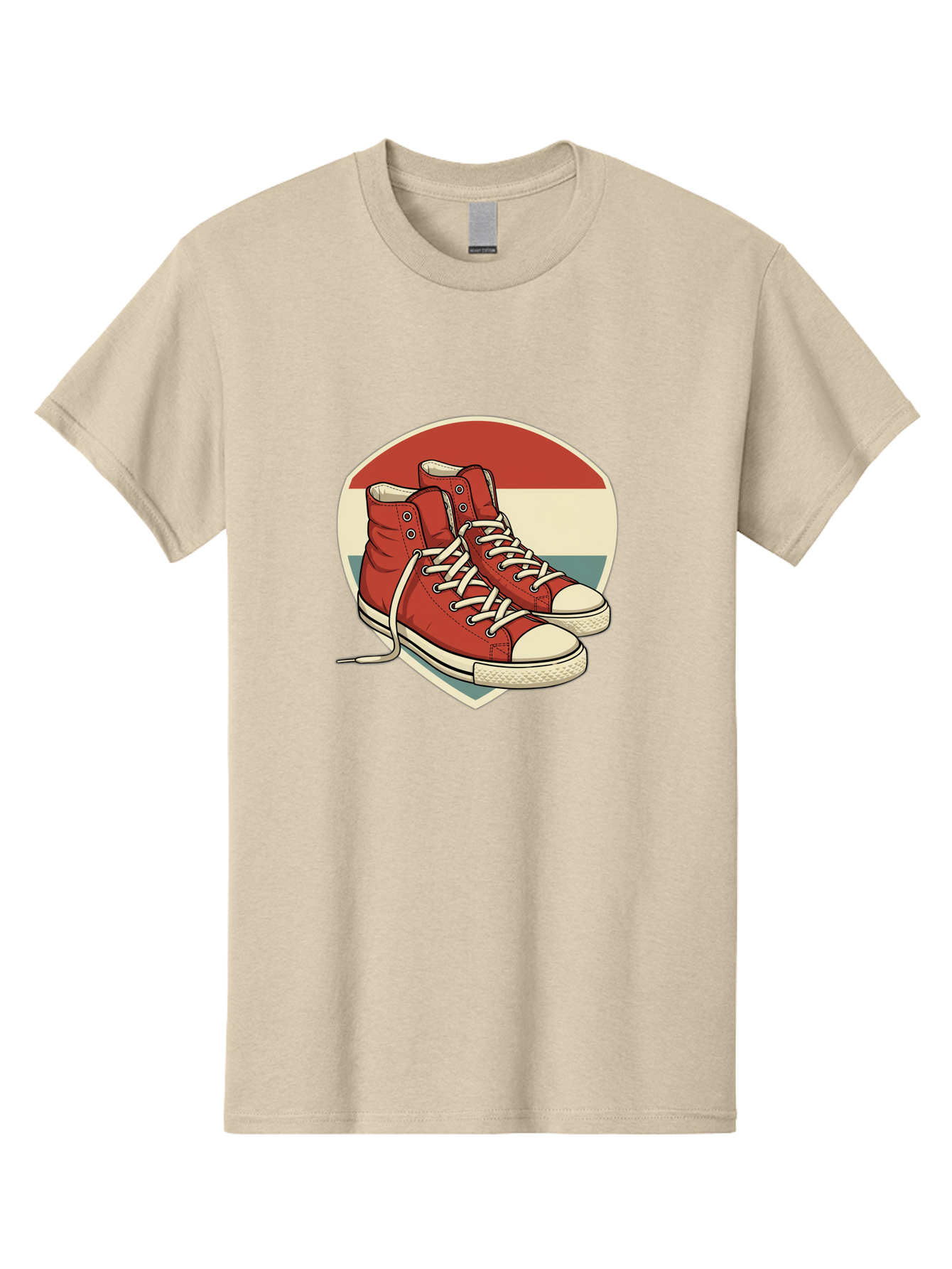 Red-Converse-Shoes Men'S Graphic Tee, 100% Cotton, Comfortable Casual Summer Wear, Machine Washable, Red High Top Sneakers, White Laces, Converse Shoes, Retro Sneakers, Vintage Footwear, Casual Wear, Comfortable Shoes, Red Canvas Sneakers, Bab325