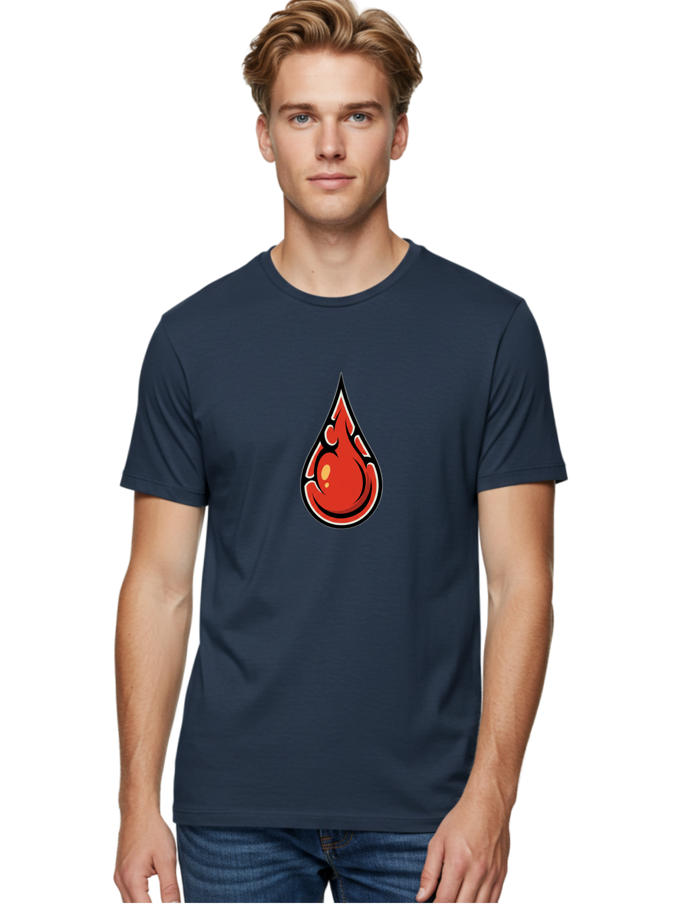 Red-Drop Men'S Graphic Tee, 100% Cotton, Comfortable Casual Summer Wear, Machine Washable, Flame Design, Teardrop Shape, Bold Graphics, Abstract Art, Vibrant Red, Dynamic Illustration, Stylized Flame, Modern Graphic Design, Fiery Element, Bab326