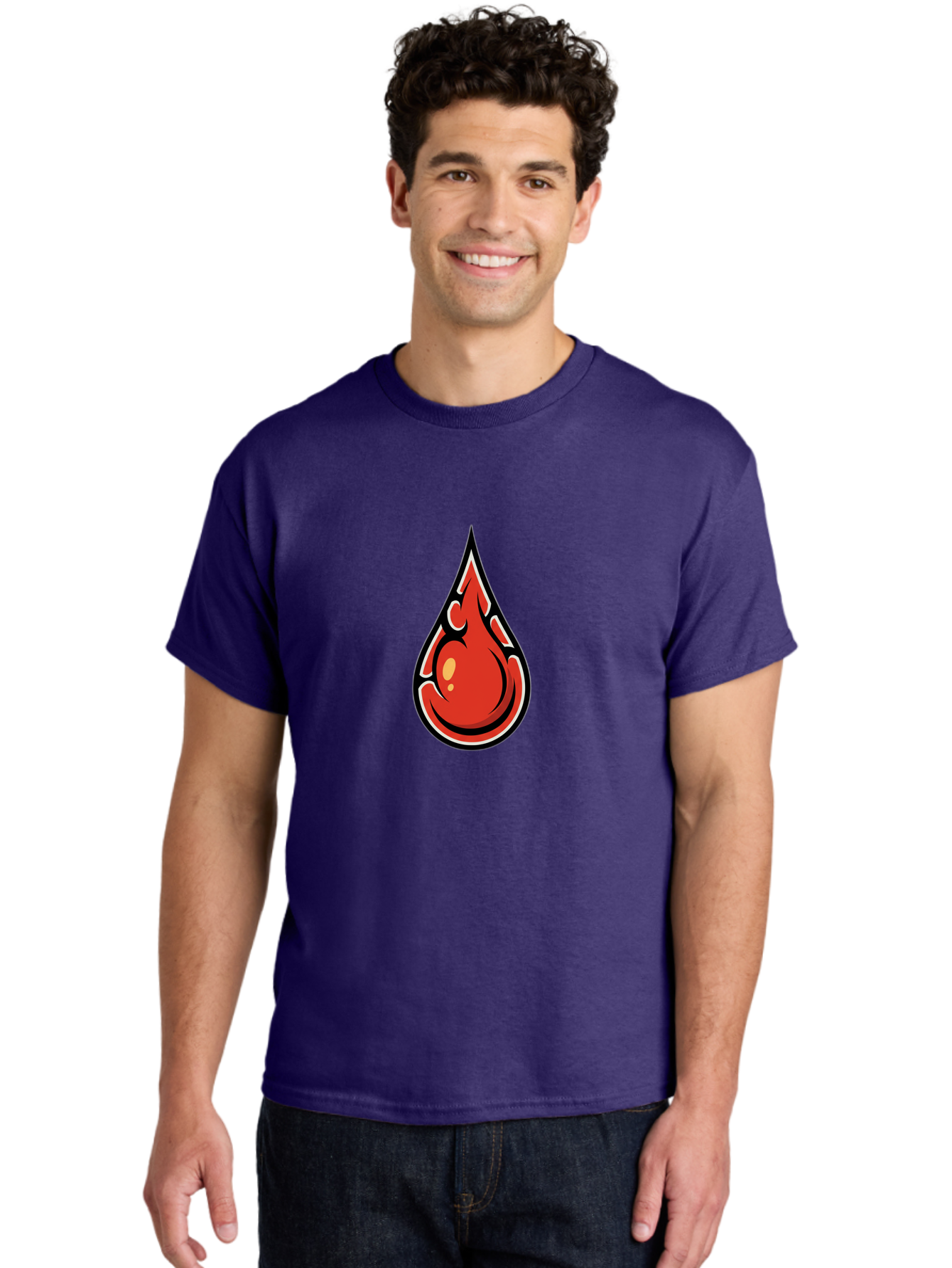 Red-Drop Men'S Graphic Tee, 100% Cotton, Comfortable Casual Summer Wear, Machine Washable, Flame Design, Teardrop Shape, Bold Graphics, Abstract Art, Vibrant Red, Dynamic Illustration, Stylized Flame, Modern Graphic Design, Fiery Element, Bab326