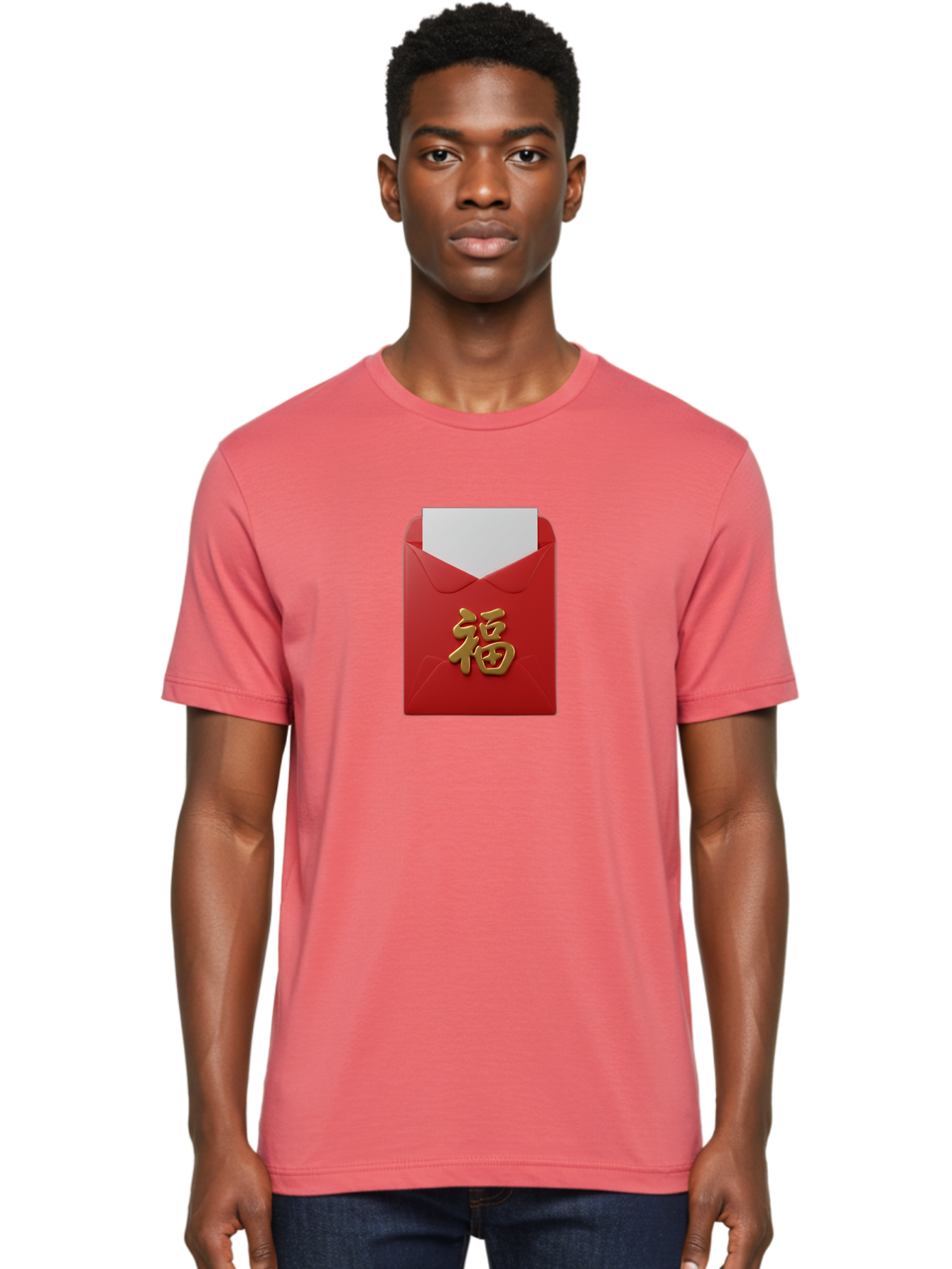 Red-Envelope-With-Fu-Character Men'S Graphic Tee, 100% Cotton, Comfortable Casual Summer Wear, Machine Washable, Red Envelope With Gold Chinese Character, Chinese New Year Gift, Lucky Money, Prosperity Symbol, Cultural Tradition, Bab327