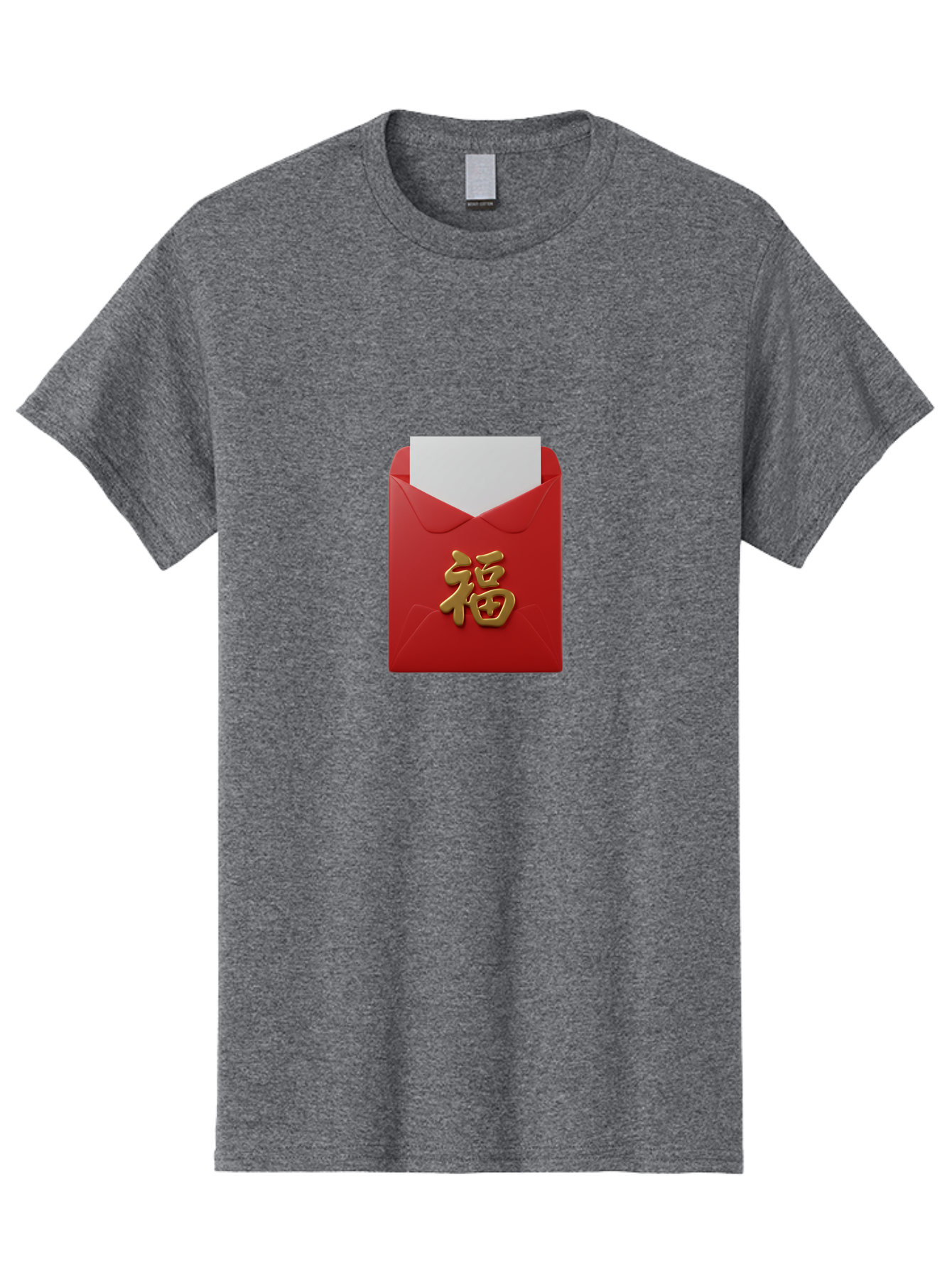 Red-Envelope-With-Fu-Character Men'S Graphic Tee, 100% Cotton, Comfortable Casual Summer Wear, Machine Washable, Red Envelope With Gold Chinese Character, Chinese New Year Gift, Lucky Money, Prosperity Symbol, Cultural Tradition, Bab327