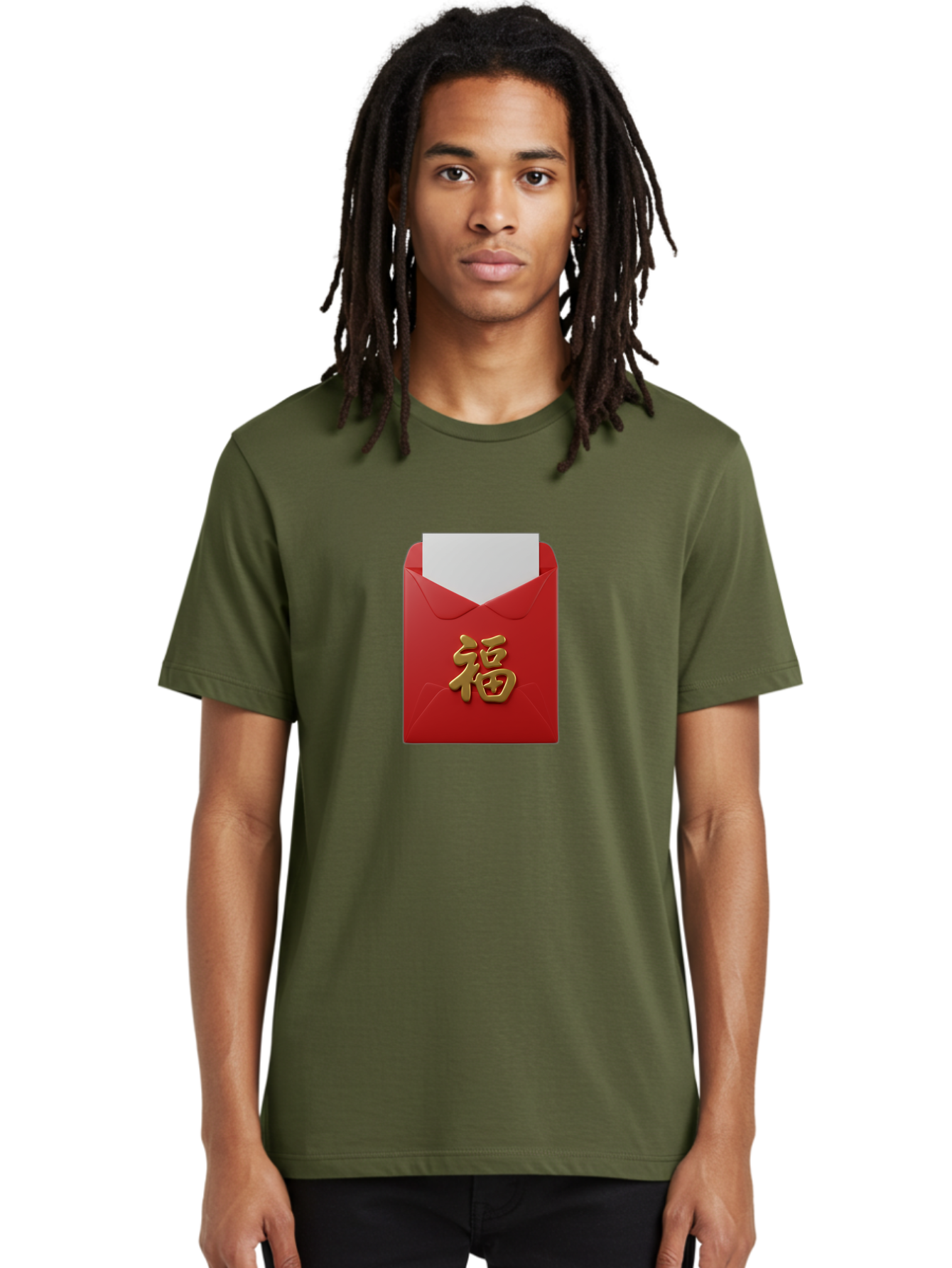 Red-Envelope-With-Fu-Character Men'S Graphic Tee, 100% Cotton, Comfortable Casual Summer Wear, Machine Washable, Red Envelope With Gold Chinese Character, Chinese New Year Gift, Lucky Money, Prosperity Symbol, Cultural Tradition, Bab327