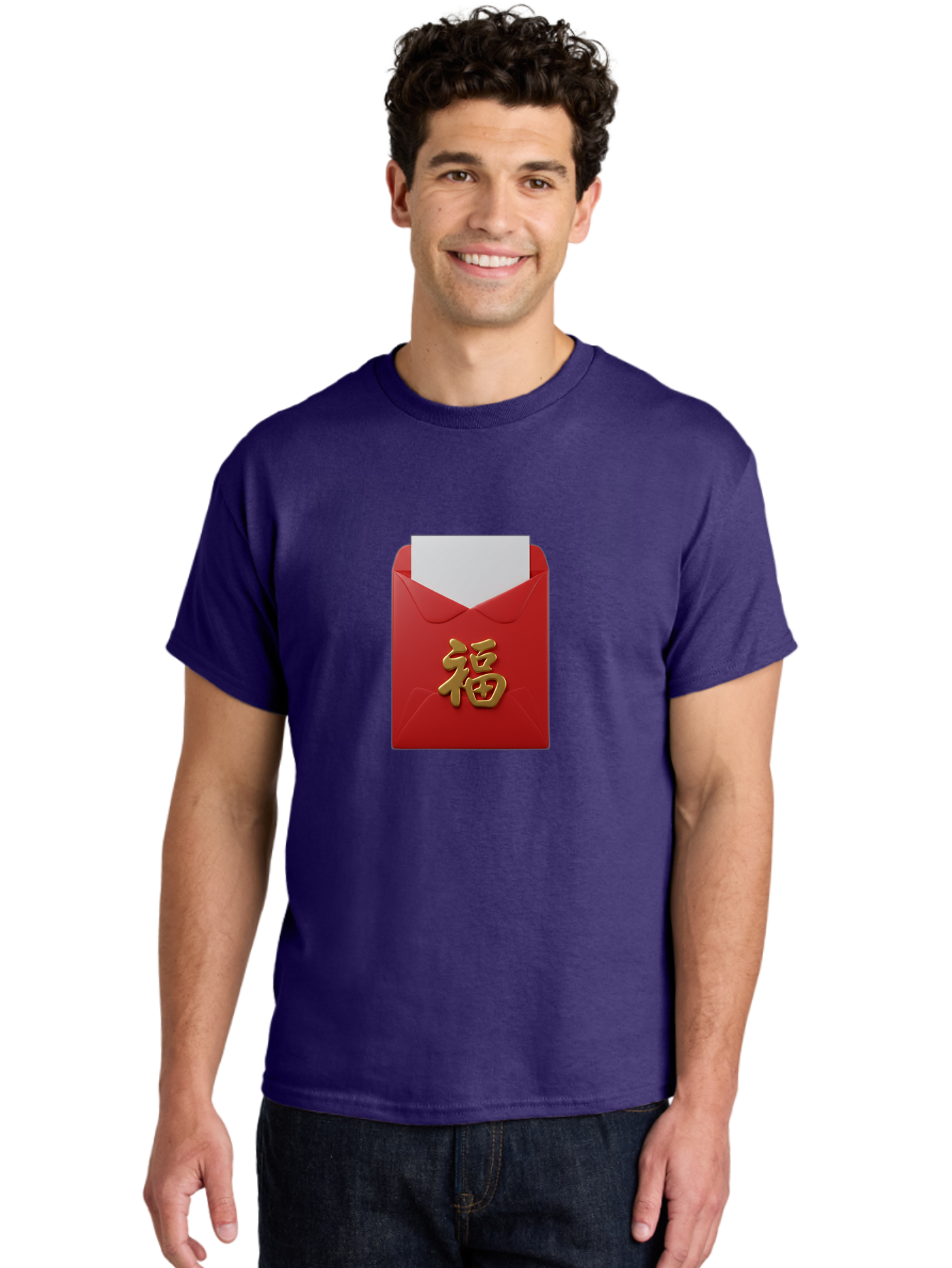 Red-Envelope-With-Fu-Character Men'S Graphic Tee, 100% Cotton, Comfortable Casual Summer Wear, Machine Washable, Red Envelope With Gold Chinese Character, Chinese New Year Gift, Lucky Money, Prosperity Symbol, Cultural Tradition, Bab327