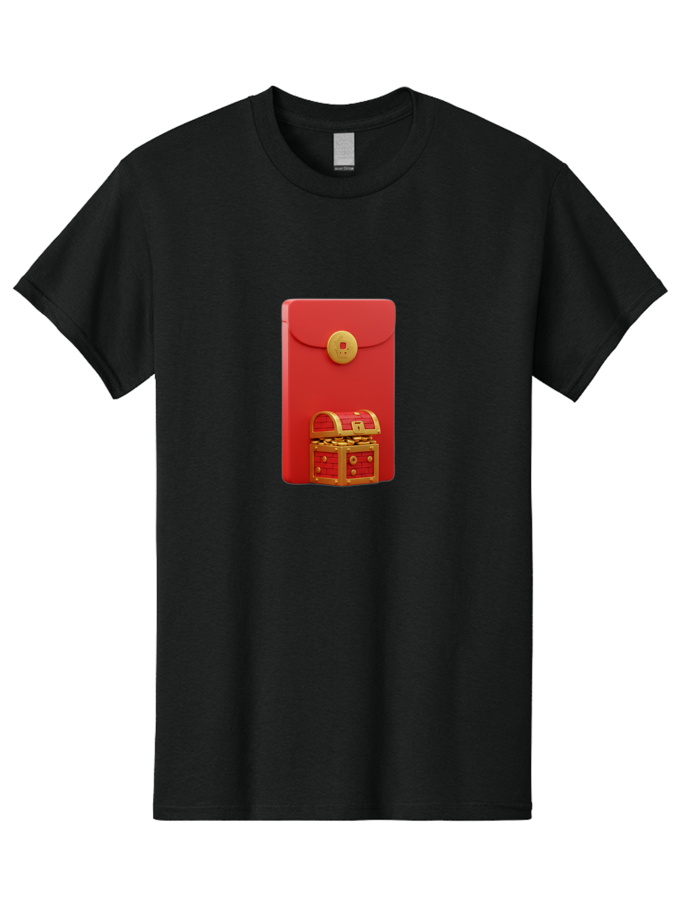 Red-Envelope Men'S Graphic Tee, 100% Cotton, Comfortable Casual Summer Wear, Machine Washable, Red Envelope With Golden Clasp, Treasure Chest Filled With Gold Coins, Prosperity Symbol, Good Fortune, Wealth, Luck, Festive Decoration, Bab329