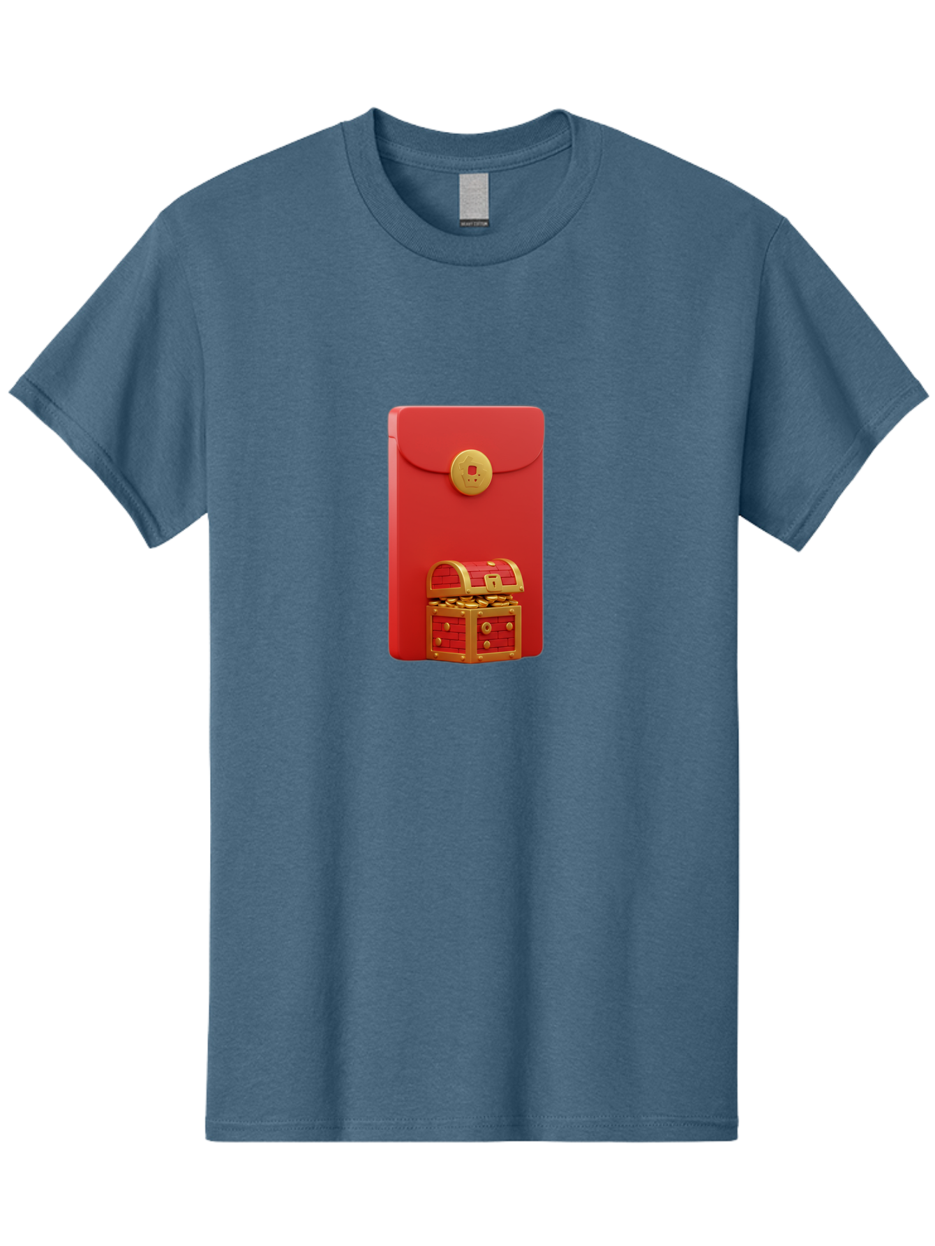 Red-Envelope Men'S Graphic Tee, 100% Cotton, Comfortable Casual Summer Wear, Machine Washable, Red Envelope With Golden Clasp, Treasure Chest Filled With Gold Coins, Prosperity Symbol, Good Fortune, Wealth, Luck, Festive Decoration, Bab329