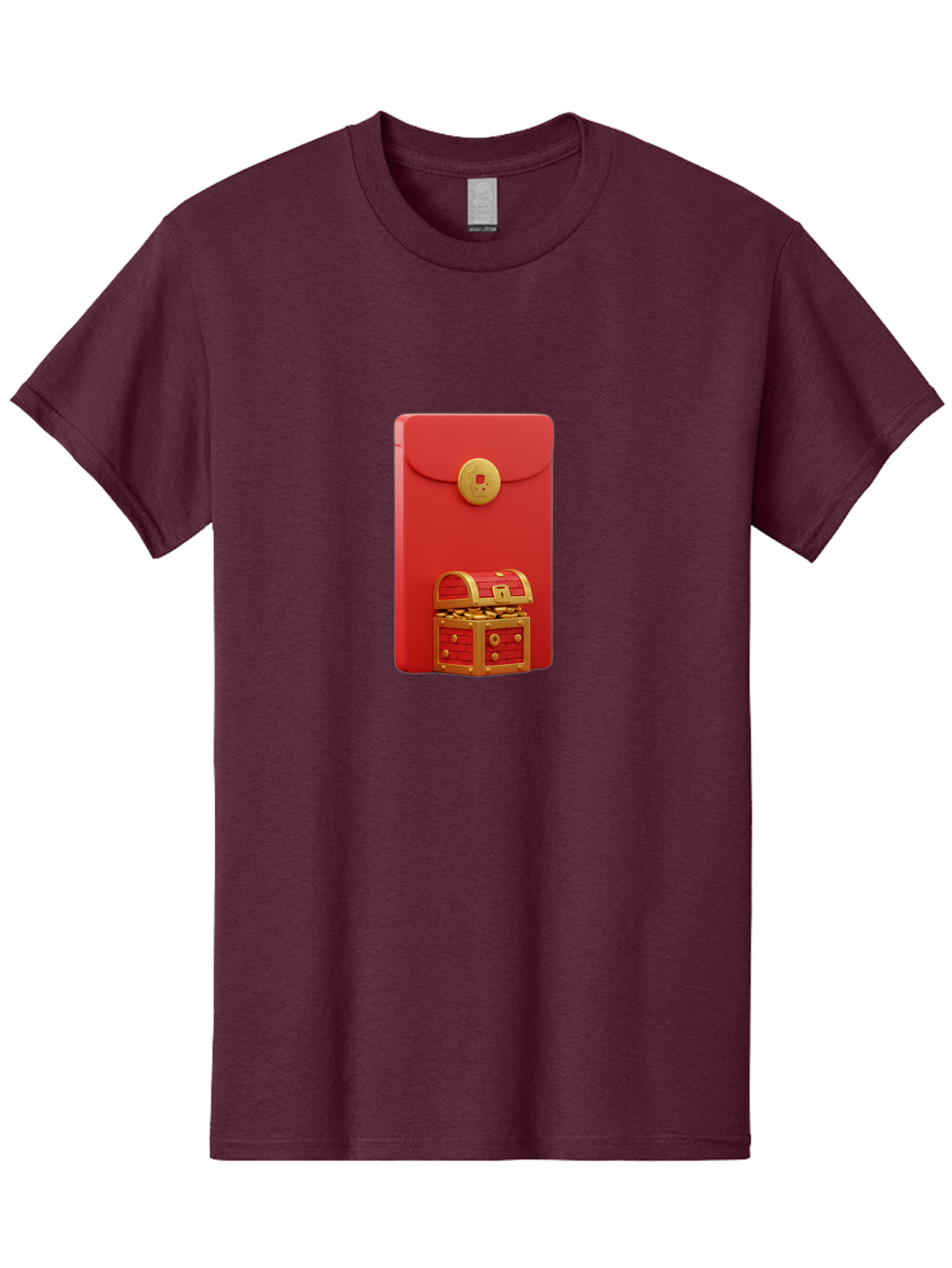 Red-Envelope Men'S Graphic Tee, 100% Cotton, Comfortable Casual Summer Wear, Machine Washable, Red Envelope With Golden Clasp, Treasure Chest Filled With Gold Coins, Prosperity Symbol, Good Fortune, Wealth, Luck, Festive Decoration, Bab329