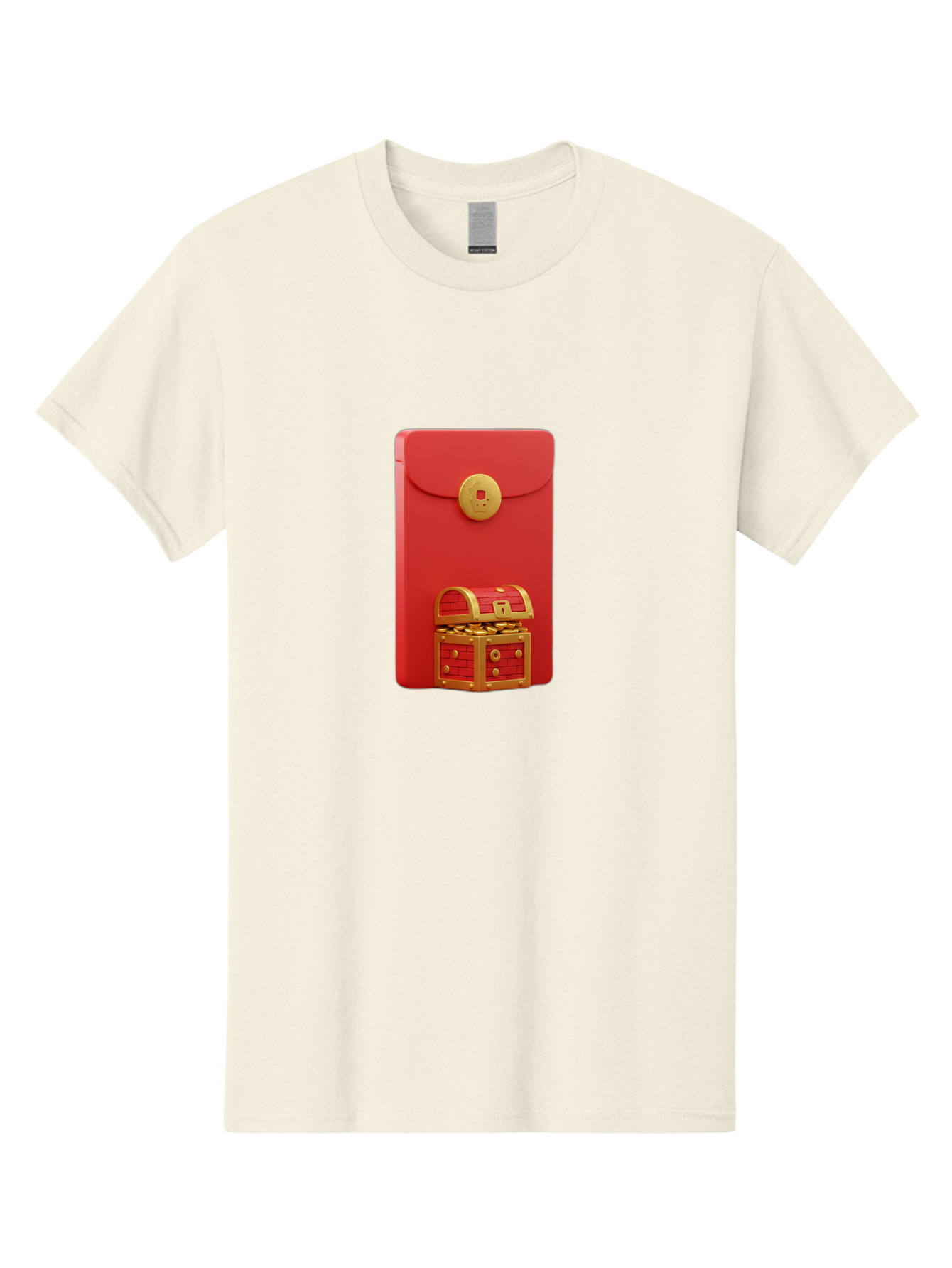 Red-Envelope Men'S Graphic Tee, 100% Cotton, Comfortable Casual Summer Wear, Machine Washable, Red Envelope With Golden Clasp, Treasure Chest Filled With Gold Coins, Prosperity Symbol, Good Fortune, Wealth, Luck, Festive Decoration, Bab329
