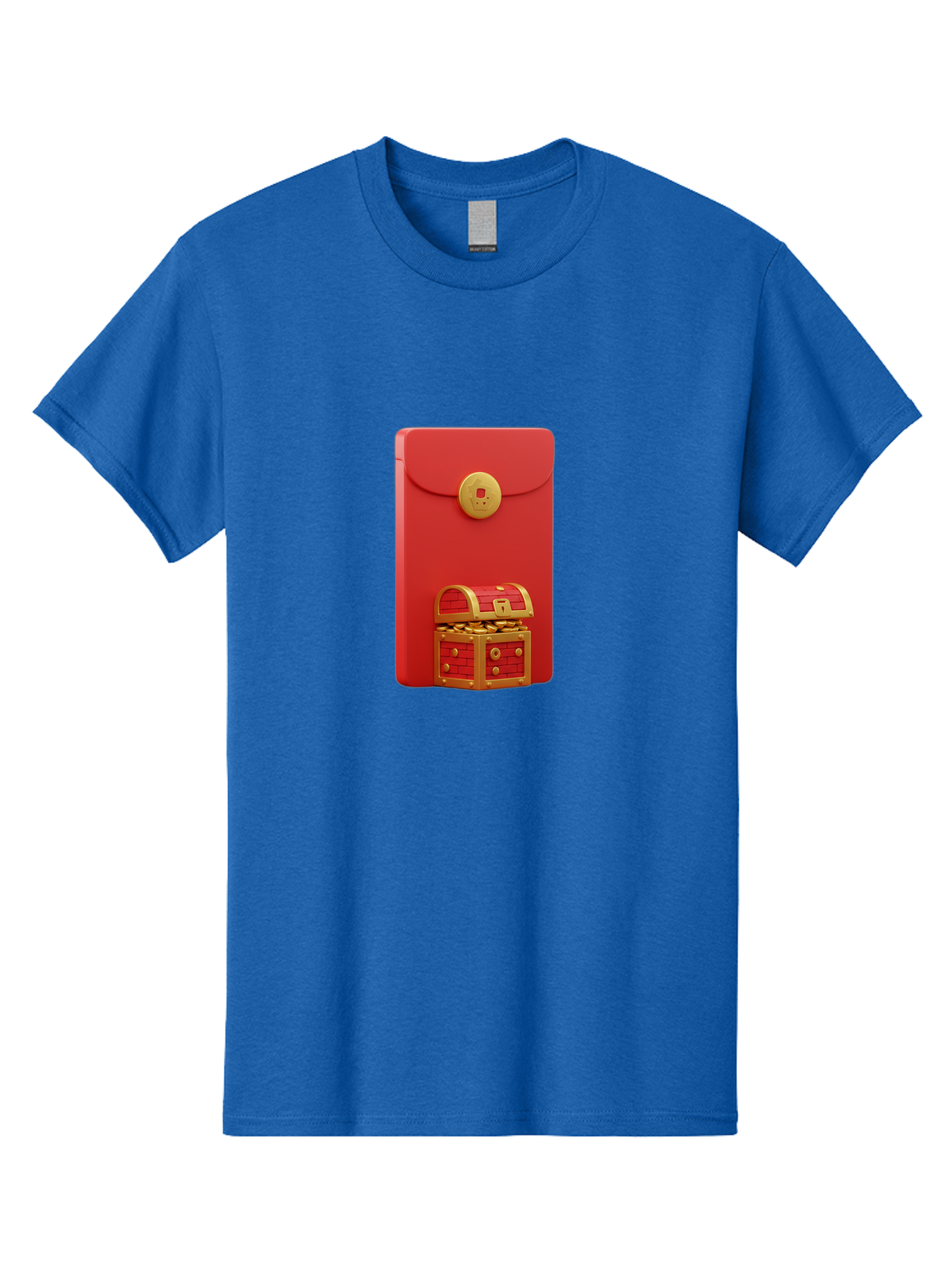 Red-Envelope Men'S Graphic Tee, 100% Cotton, Comfortable Casual Summer Wear, Machine Washable, Red Envelope With Golden Clasp, Treasure Chest Filled With Gold Coins, Prosperity Symbol, Good Fortune, Wealth, Luck, Festive Decoration, Bab329