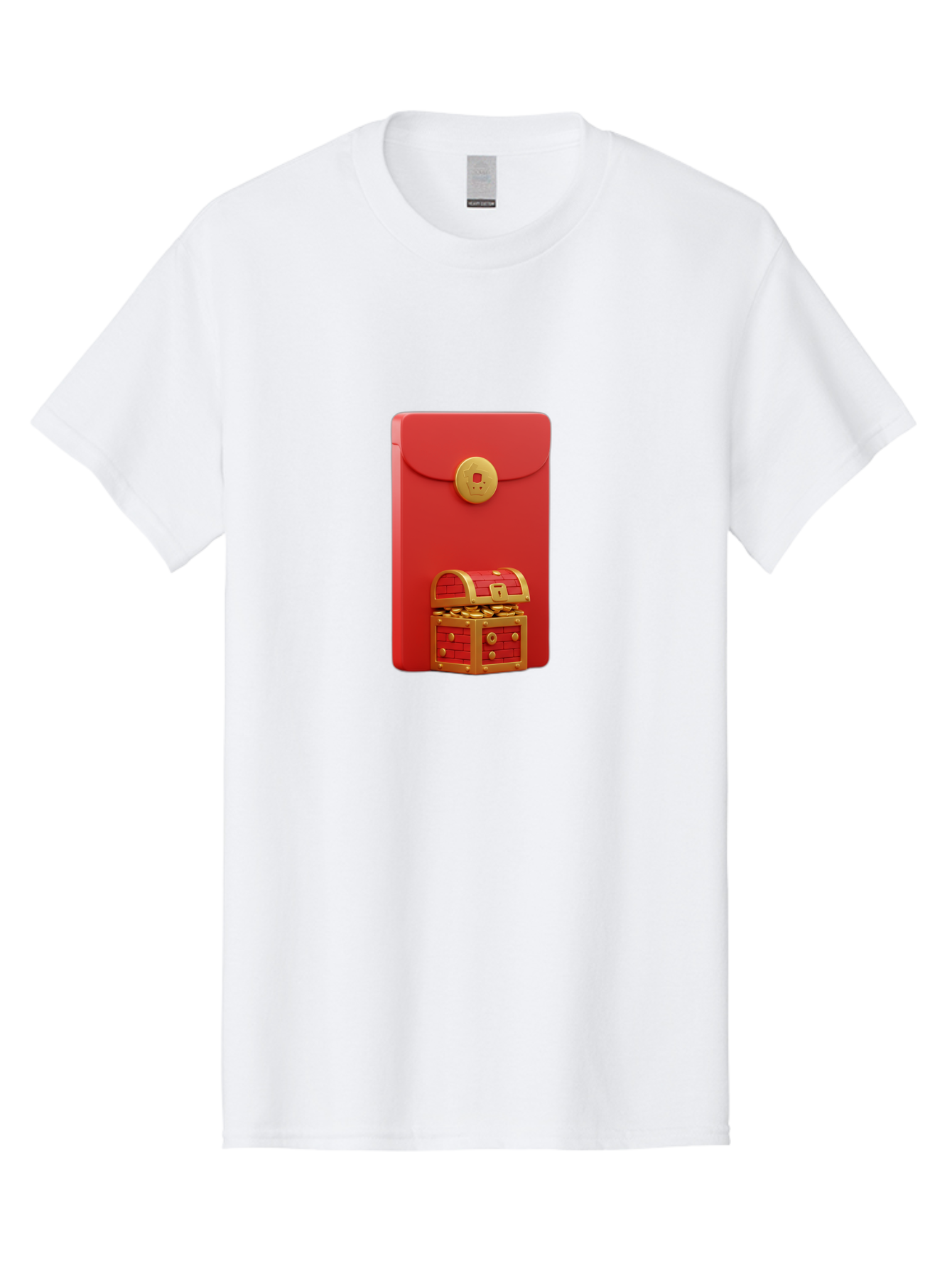Red-Envelope Men'S Graphic Tee, 100% Cotton, Comfortable Casual Summer Wear, Machine Washable, Red Envelope With Golden Clasp, Treasure Chest Filled With Gold Coins, Prosperity Symbol, Good Fortune, Wealth, Luck, Festive Decoration, Bab329