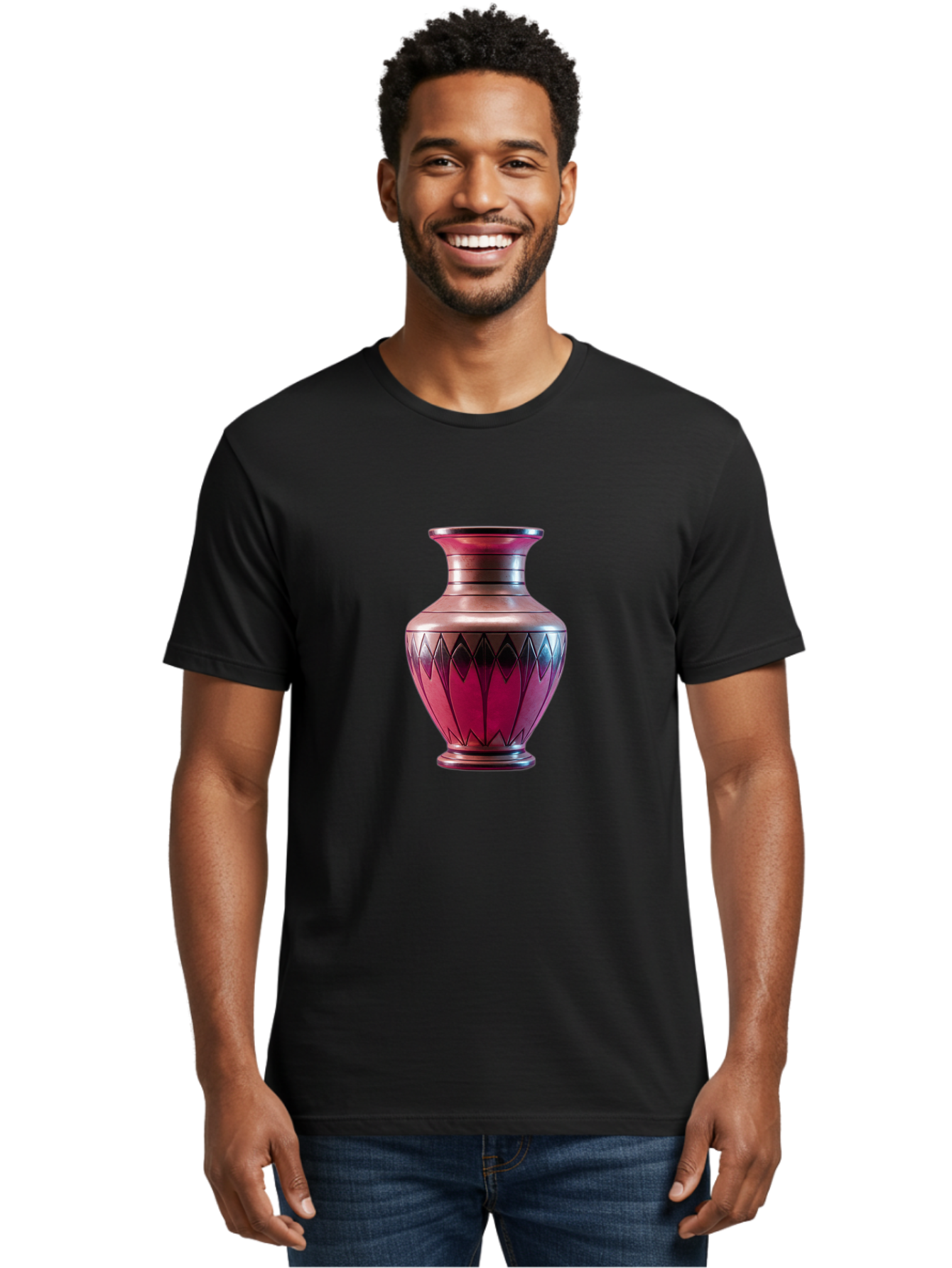 Red-Vase Men'S Graphic Tee, 100% Cotton, Comfortable Casual Summer Wear, Machine Washable, Copper Vase, Metallic Sheen, Geometric Pattern, Luxurious Decor, Home Decor, Elegant Design, Modern Style, Decorative Vase Bab331